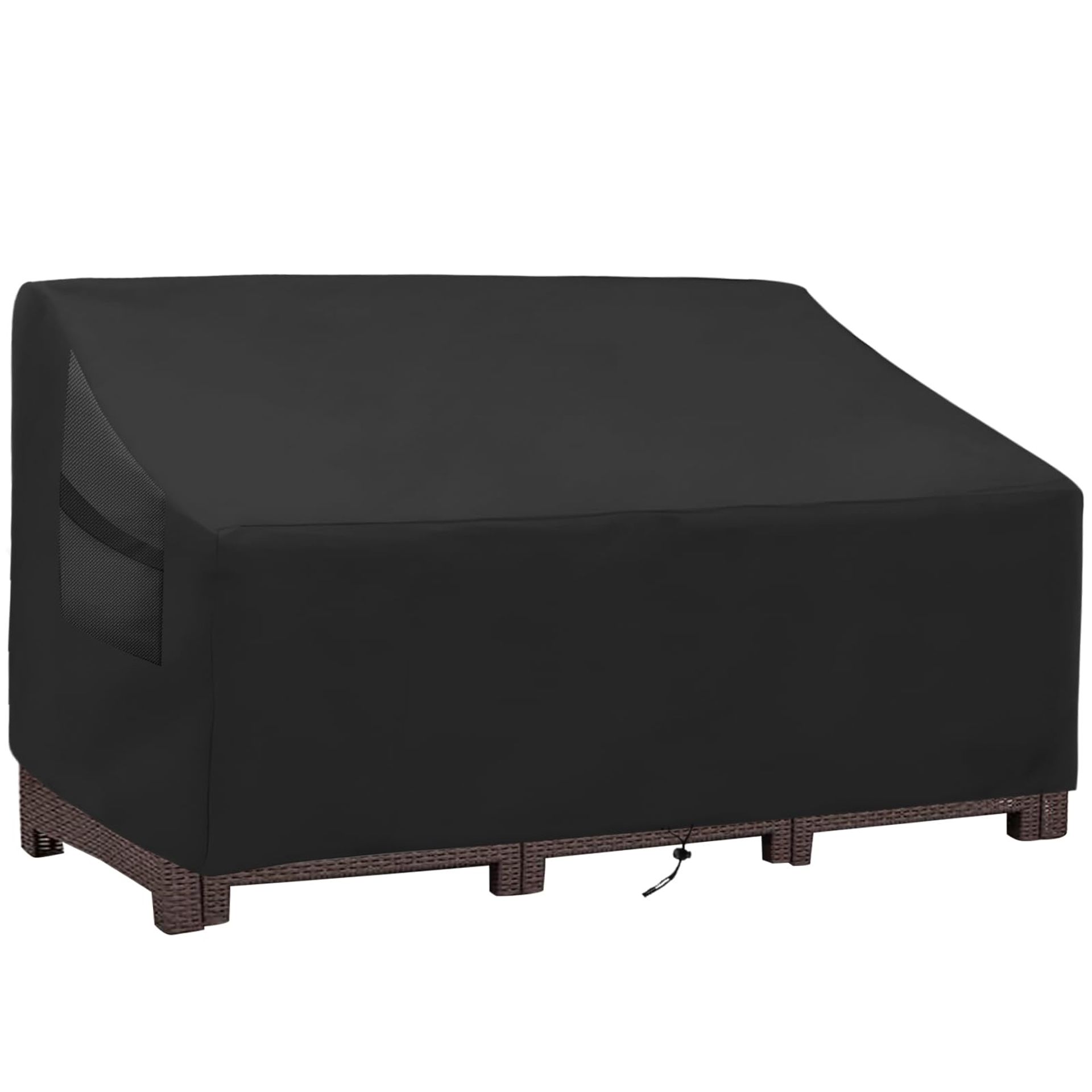 Outdoor Garden Sofa Cover Waterproof 420D Oxford Fabric with Drawstring & Storage Bag - Black 224×83×84cm