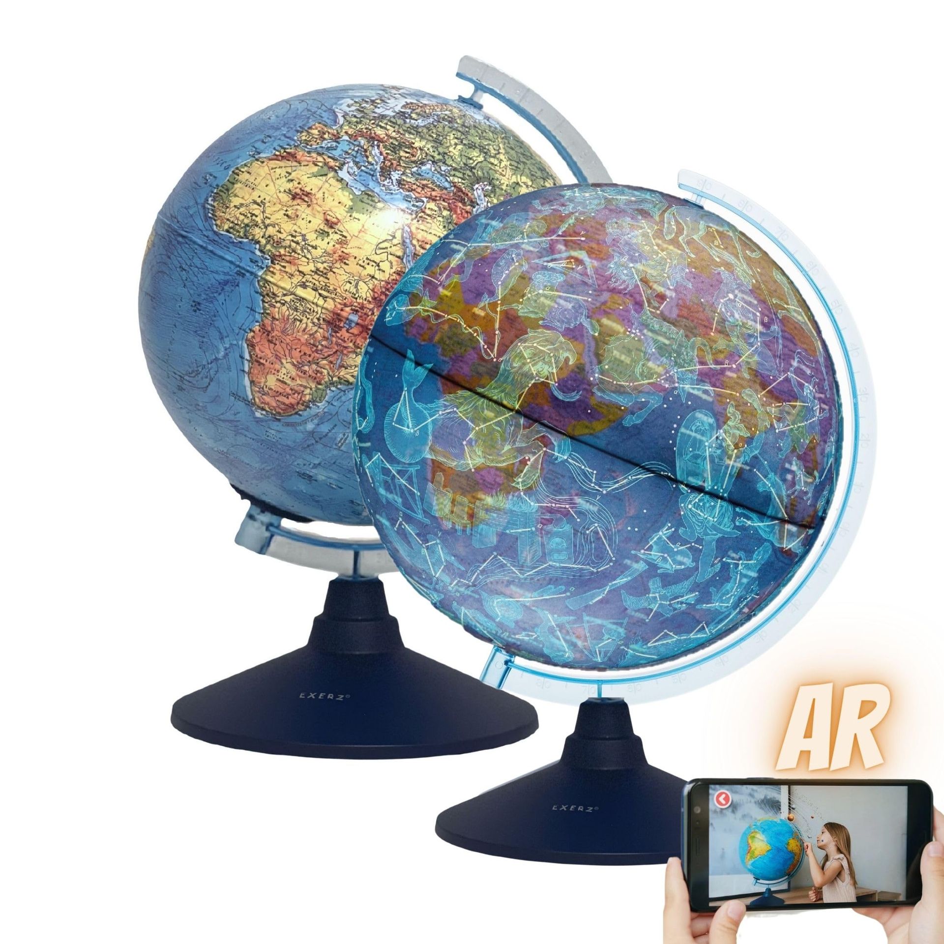 Illuminated AR Educational Globe Cable-Free LED Light Dual Map iOS App - Blue 21cm