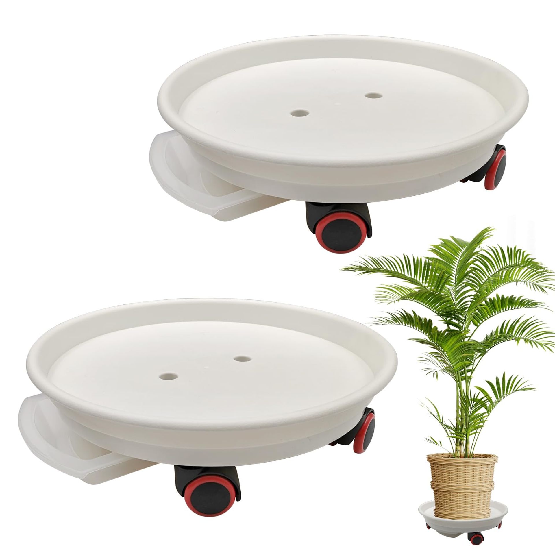 2 Pack Heavy Duty Plant Caddy with Wheels 110 lbs Capacity Water Container - White 35cm