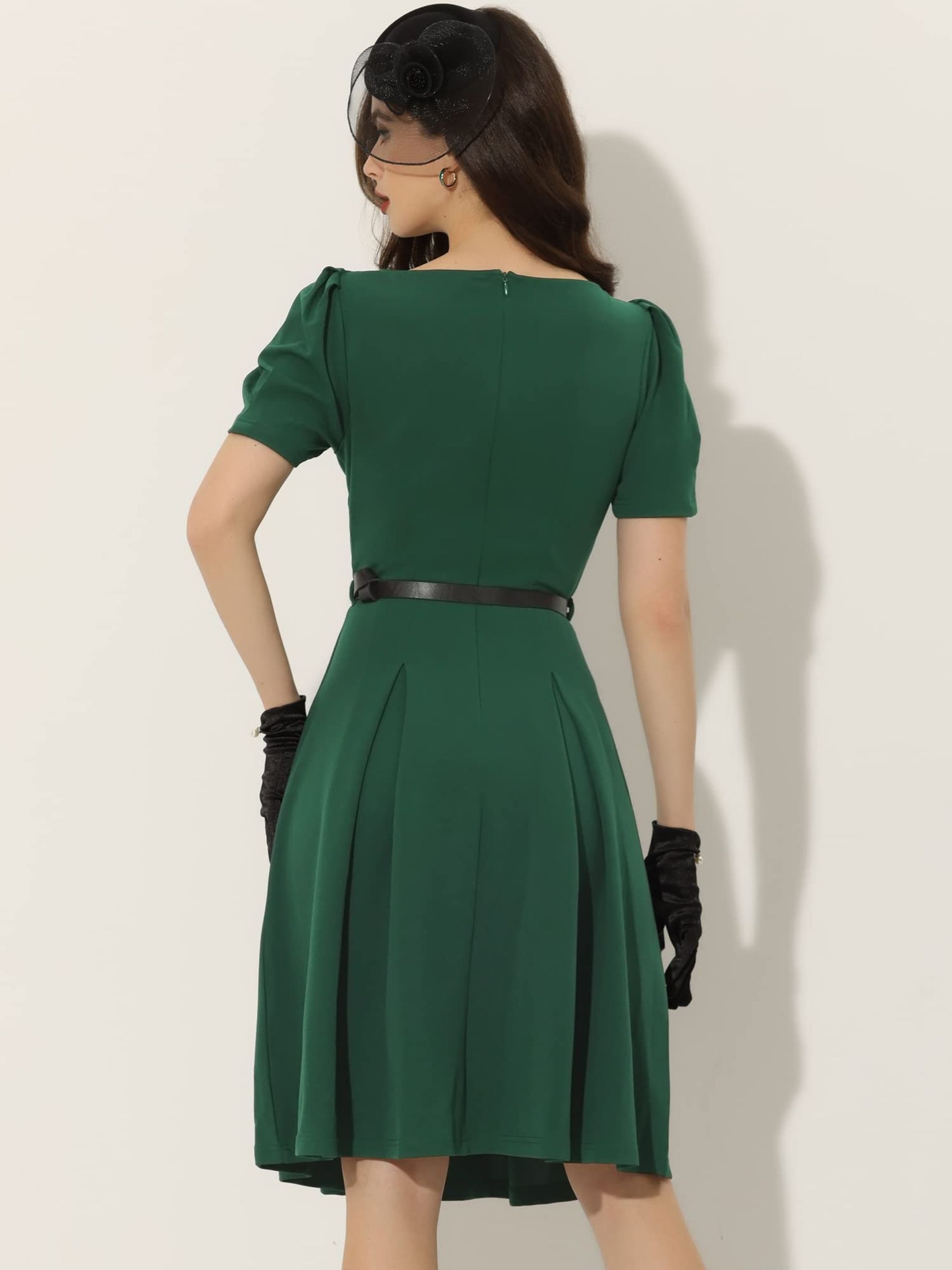slim fit dress slacks Zapakasa Women Dark Green Mermaid Midi Work Dress with Ruffles Boat Neck  Ruched Business Dress main image 1