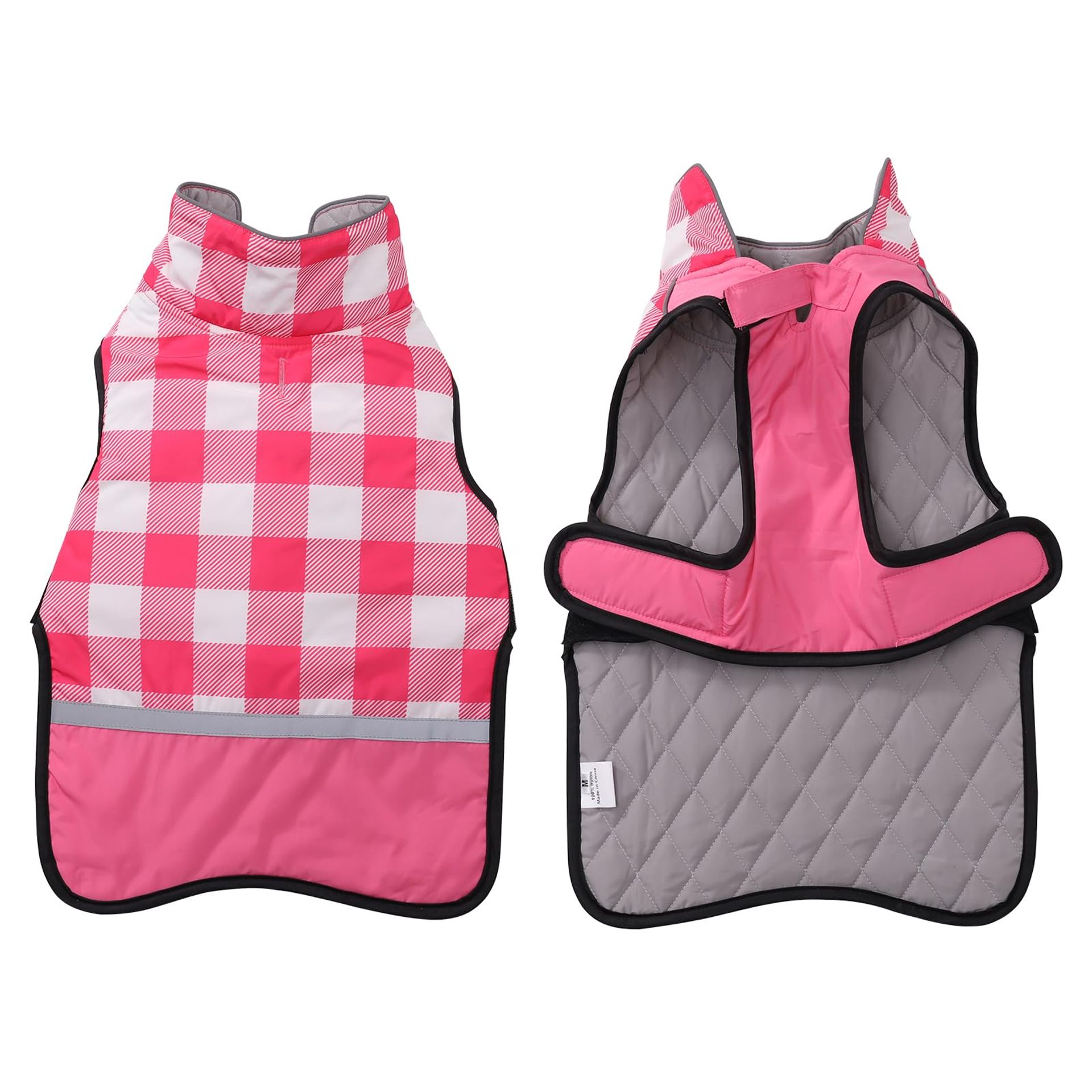 Dog Winter Coat Waterproof Jacket with Harness Hole and Reflective Stripe - Pink Medium