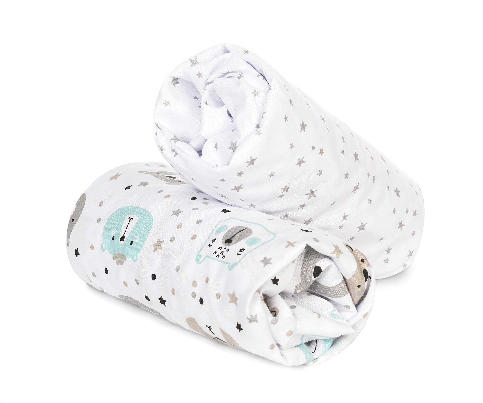 Set of 2 Warm Flannel Fitted Sheets for Baby Cots & Cribs - 100% Cotton, 83x50cm