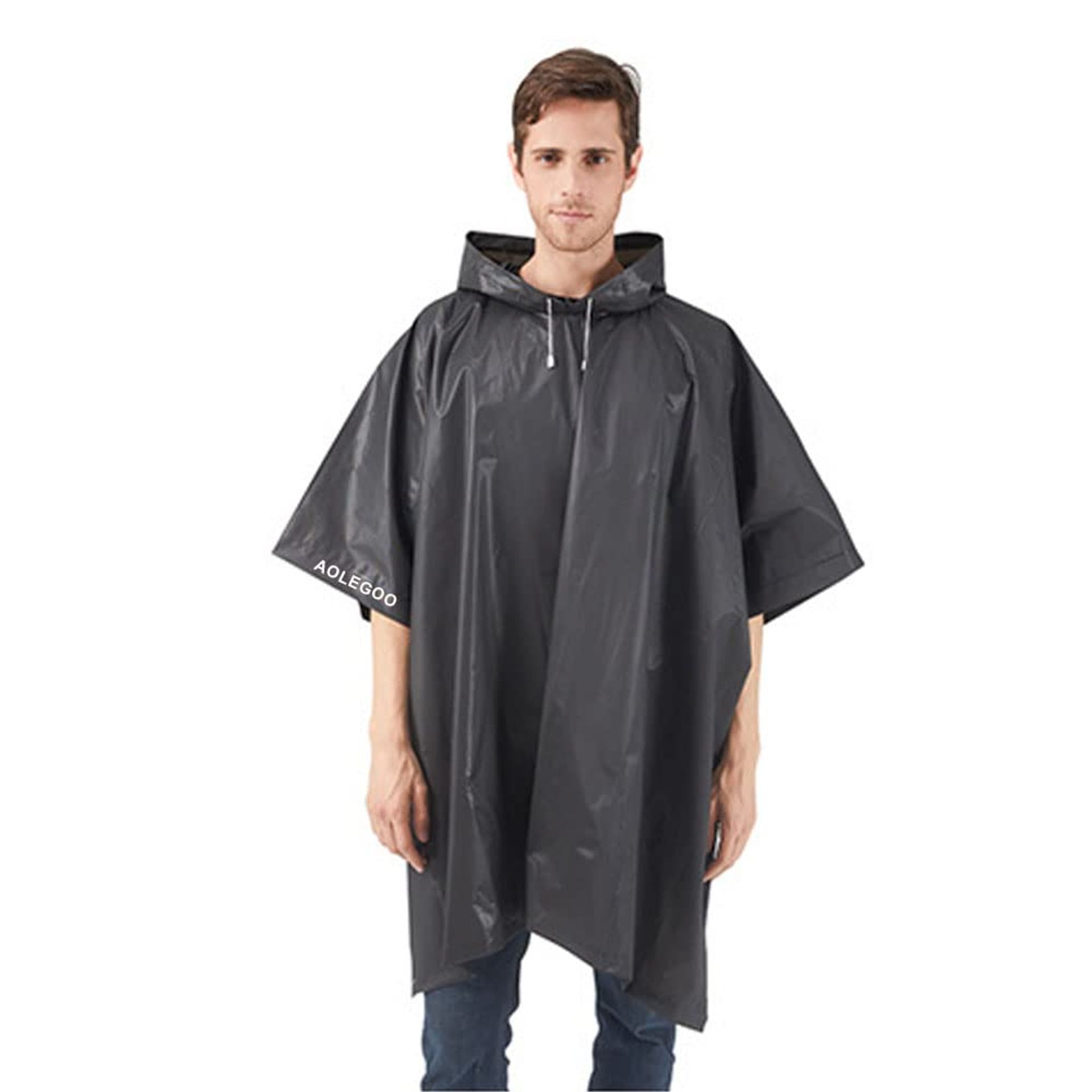 2 Pack Adult Rain Ponchos Reusable Waterproof EVA with Hood for Camping, Hiking & Festivals - Black One Size