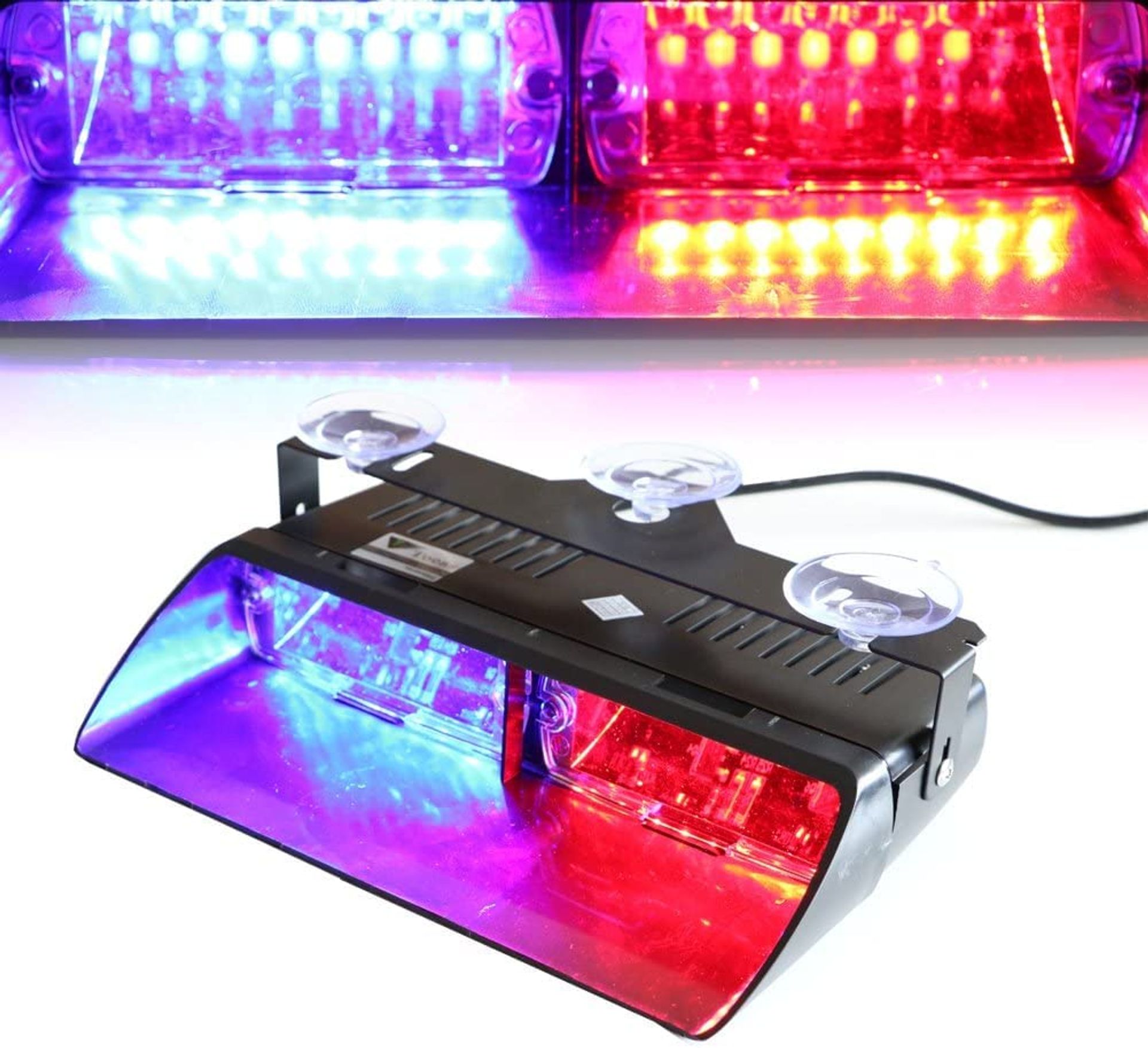 LED High Intensity Flashing Beacon for Vehicle Roof Dashboard 18 Strobe Modes - Red-Blue 205mm