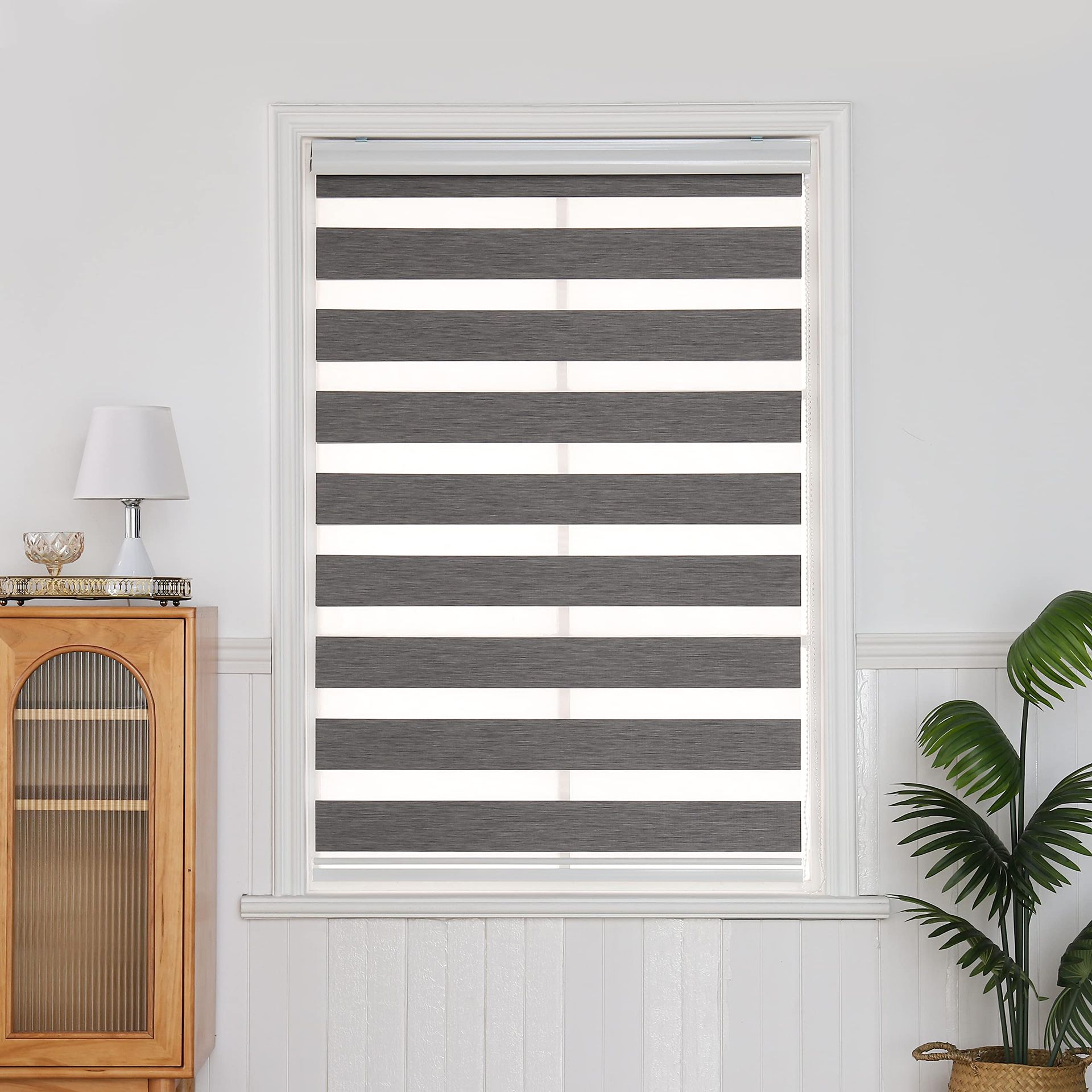 Day Night Zebra Roller Blind Blackout Window Curtain with Aluminium Cassette Ideal for Bedroom or Door - Grey 65x150cm