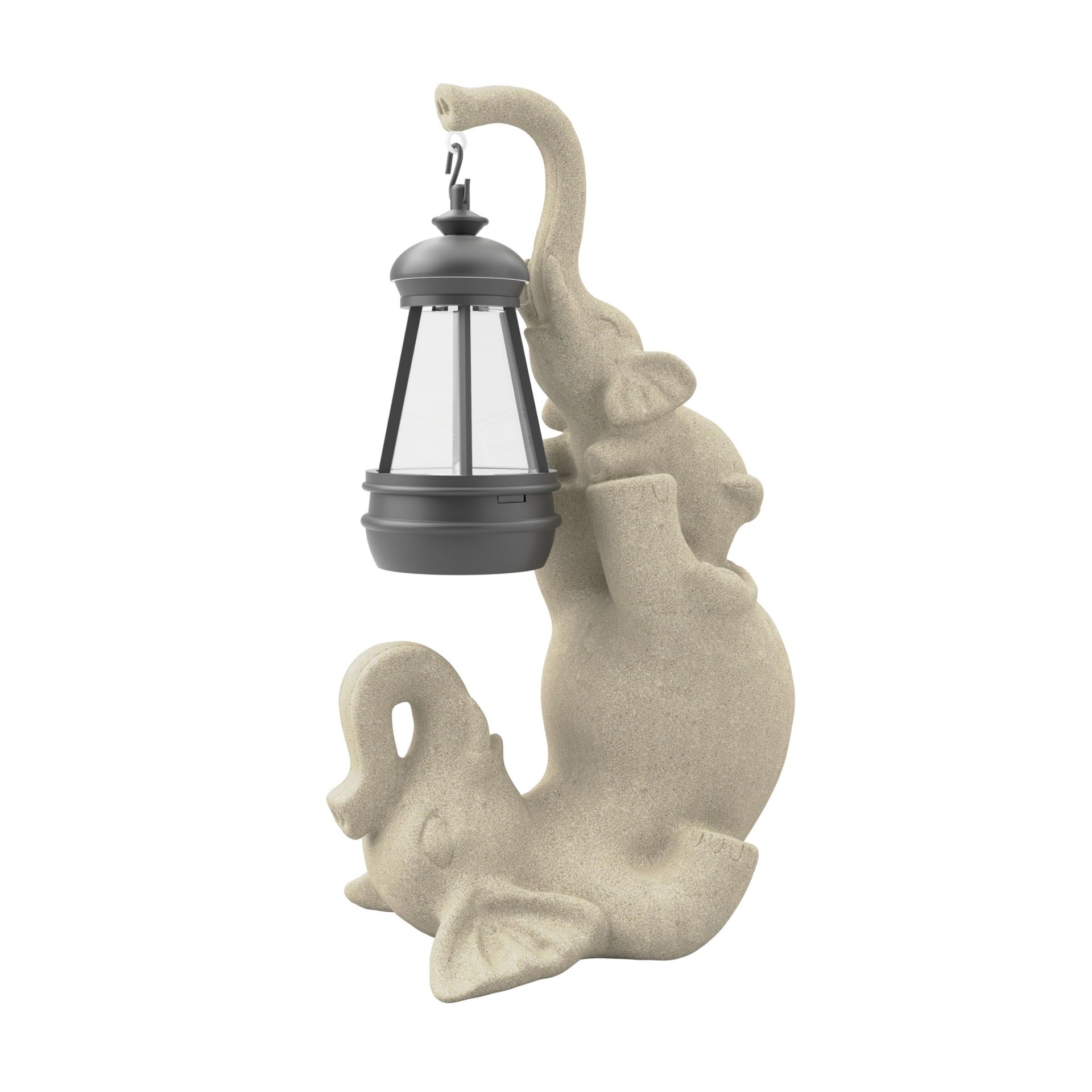 Solar Powered Elephant Garden Ornament with LED Light, Resin Animal Statue, Waterproof Outdoor Decoration & Gift Idea