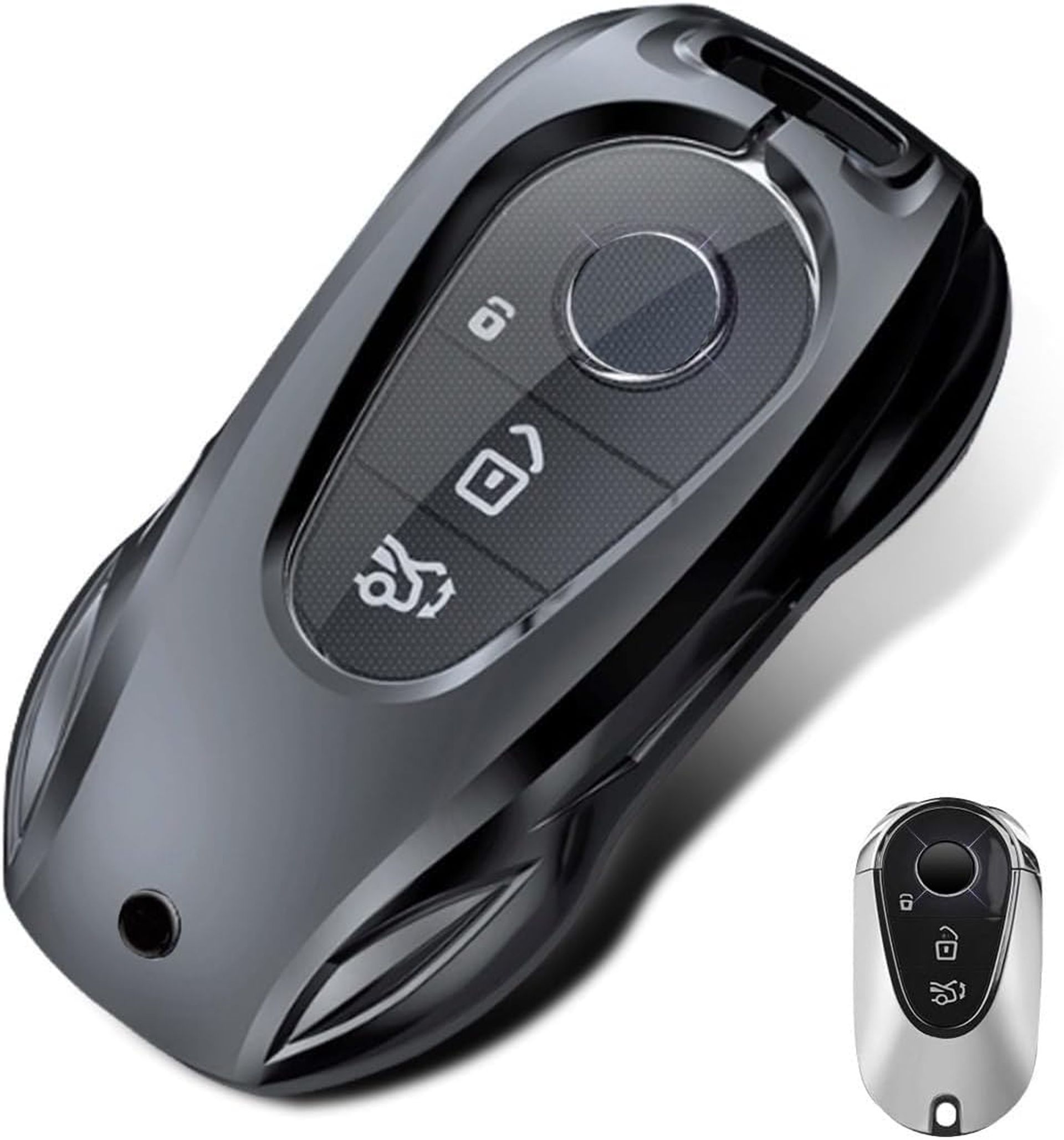 Car Key Fob Case Cover Metal Protective Shell for Mercedes-Benz EQS, EQE, S-Class, C-Class, E-Class, G-Class - Silver Metal C Style
