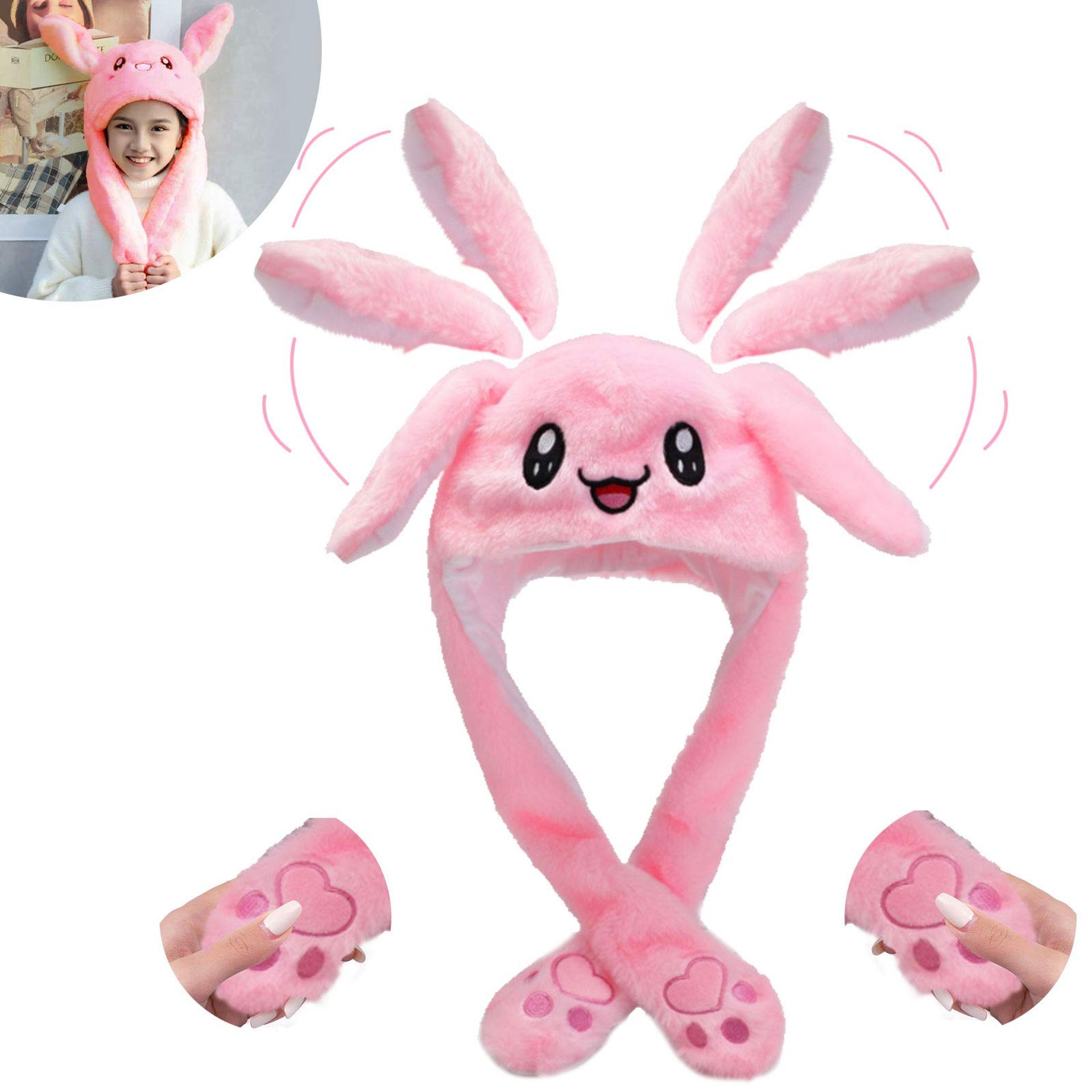 Cute Pink Plush Bunny Hat with Moving Ears - Fun Easter Gift for Women, Teens & Cosplay Parties