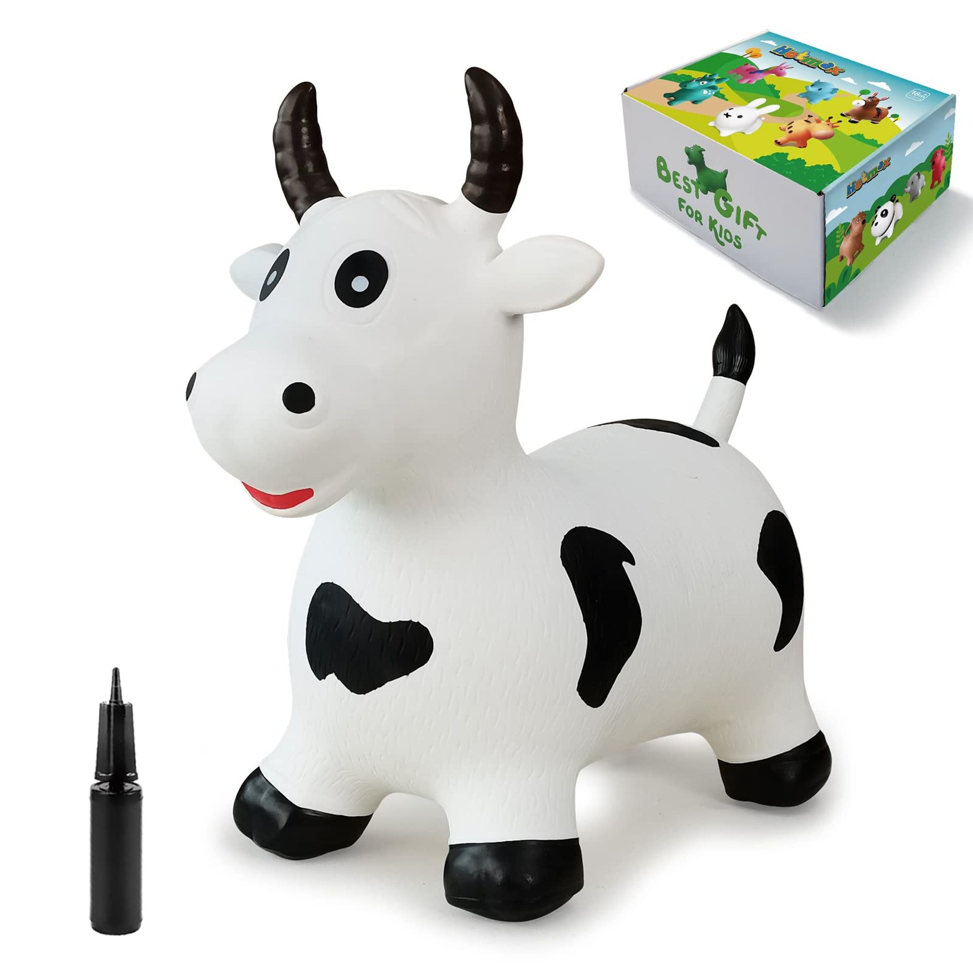 Inflatable Bouncy Horse Hopper Ride-On Toy for Toddlers Exercise Balance Gift - White Cow Medium