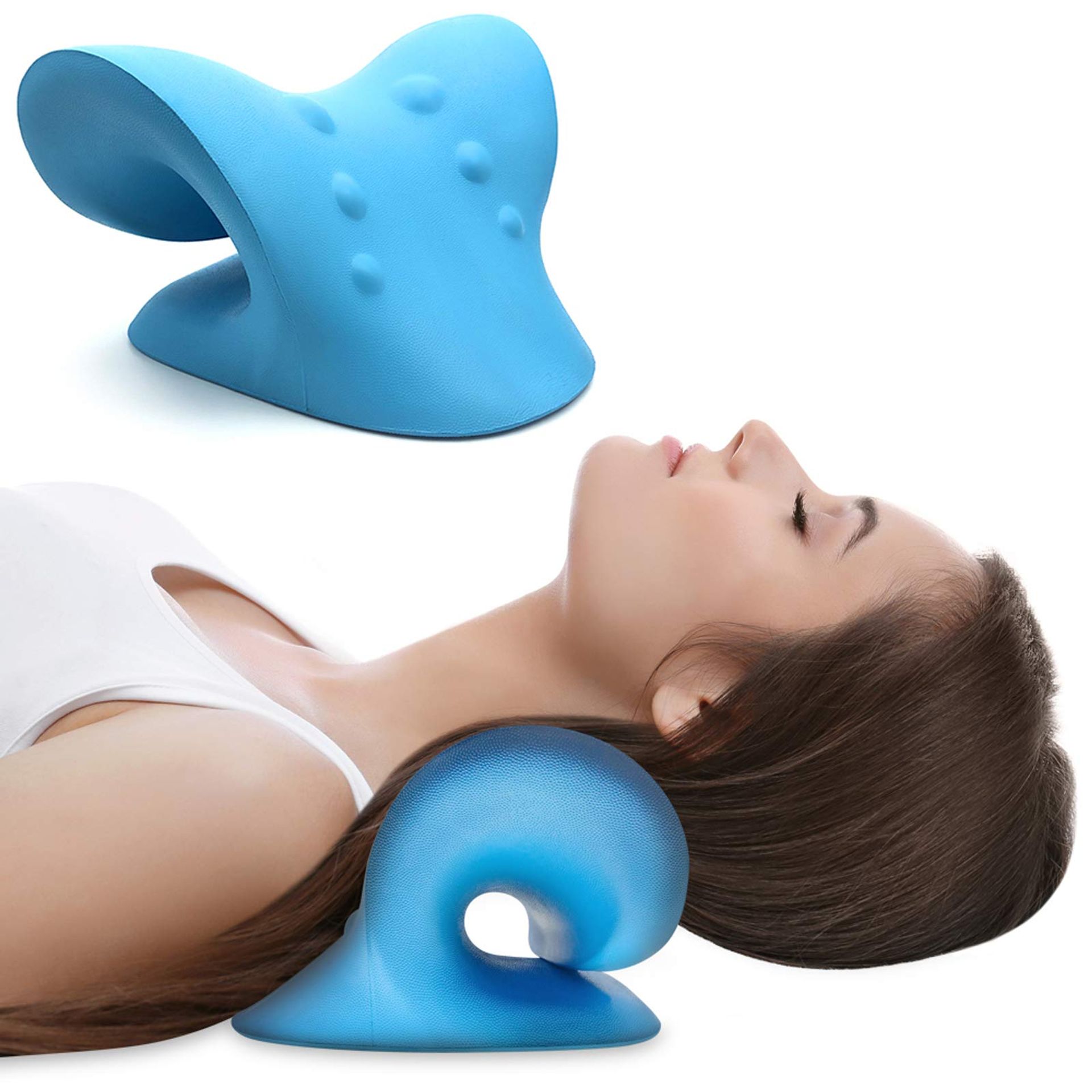 Neck Stretcher Cervical Traction Device Neck Cloud Pillow for Neck Pain Relief and Posture Support - Blue One Size