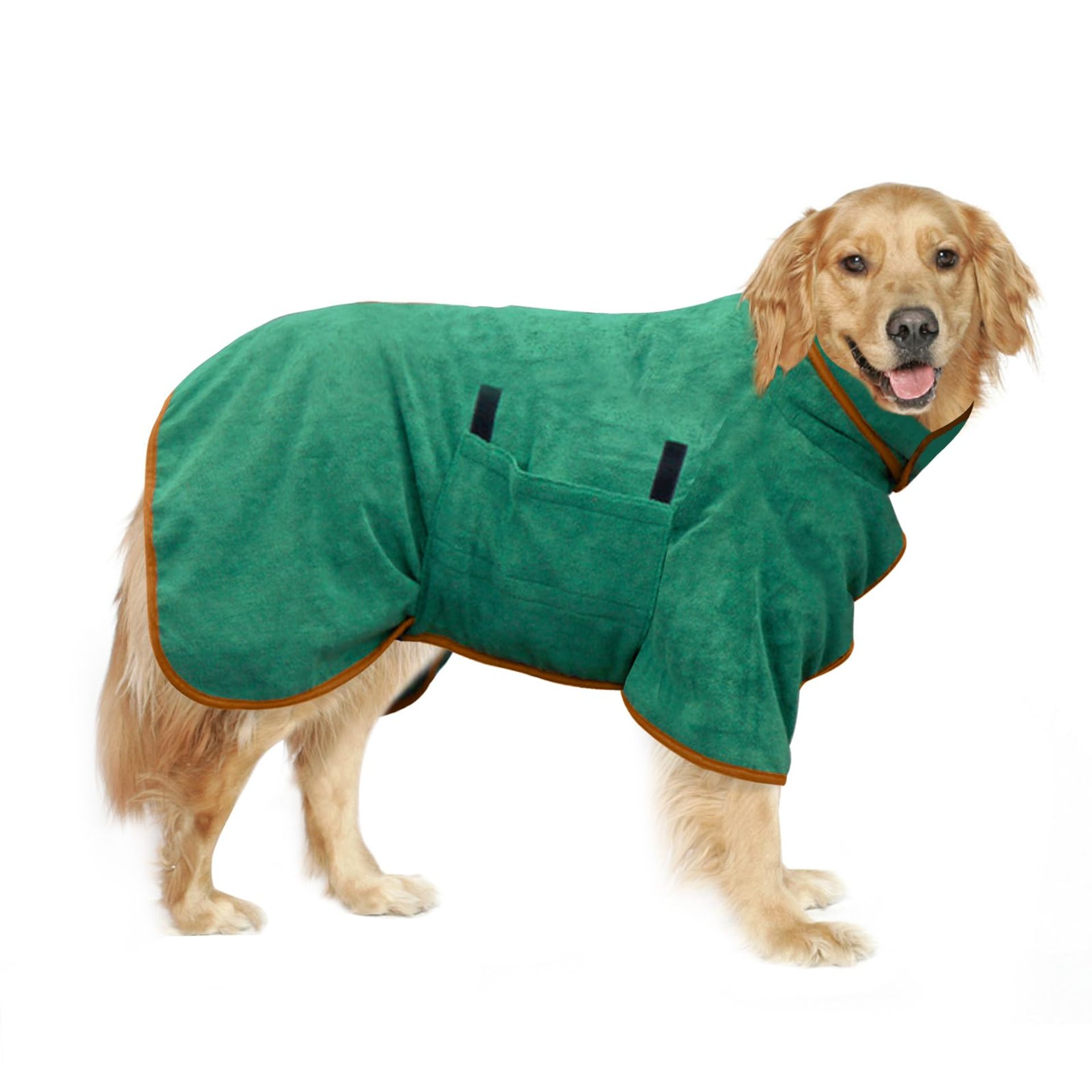 Super Absorbent Microfibre Pet Drying Coat - Green, Adjustable for Dogs & Cats, S/M/L