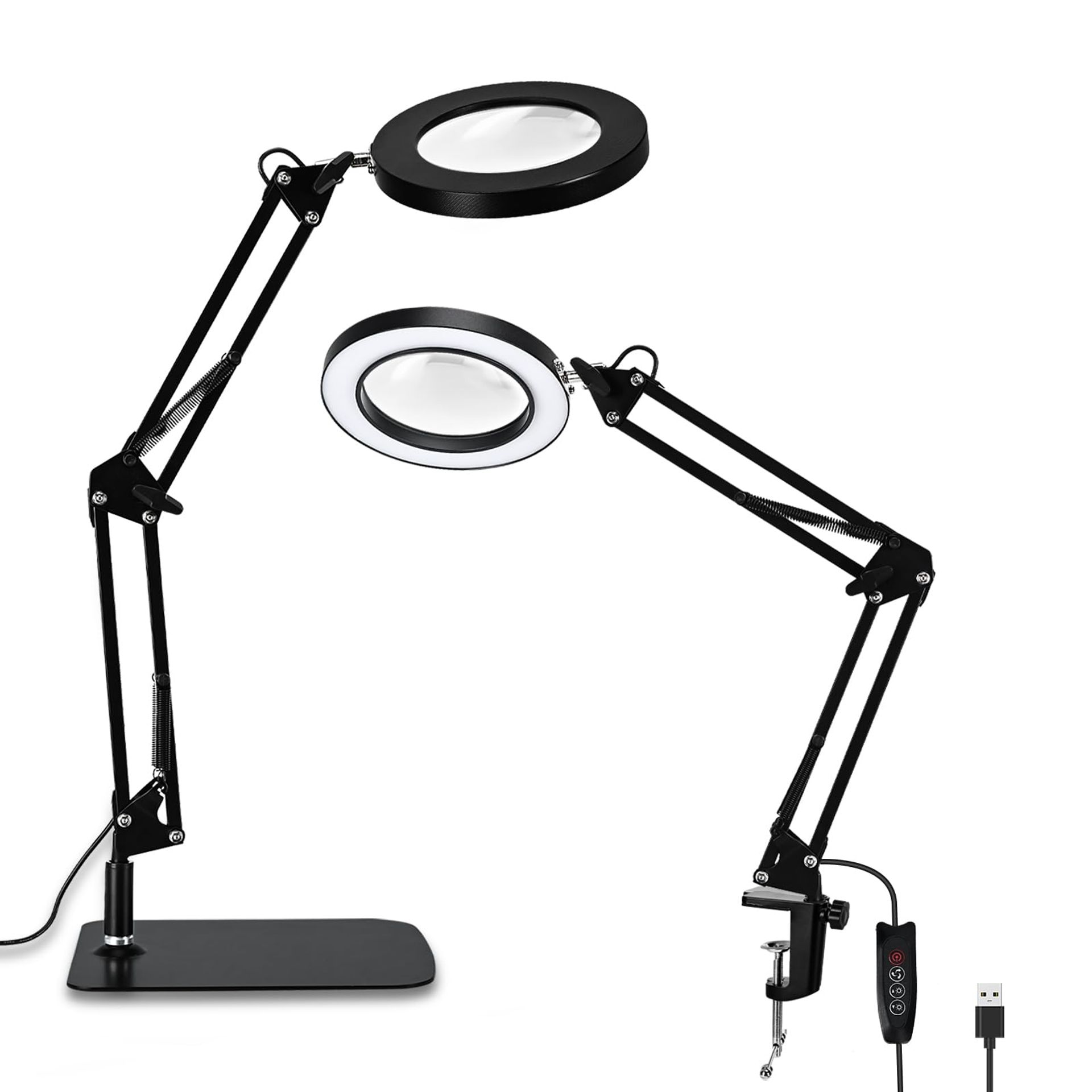 10X Magnifying Glass Lamp with Light and Adjustable Stand 3 Colour Modes Stepless Dimmable LED Desk Magnifier for Crafts and Repairs - Black Normal size
