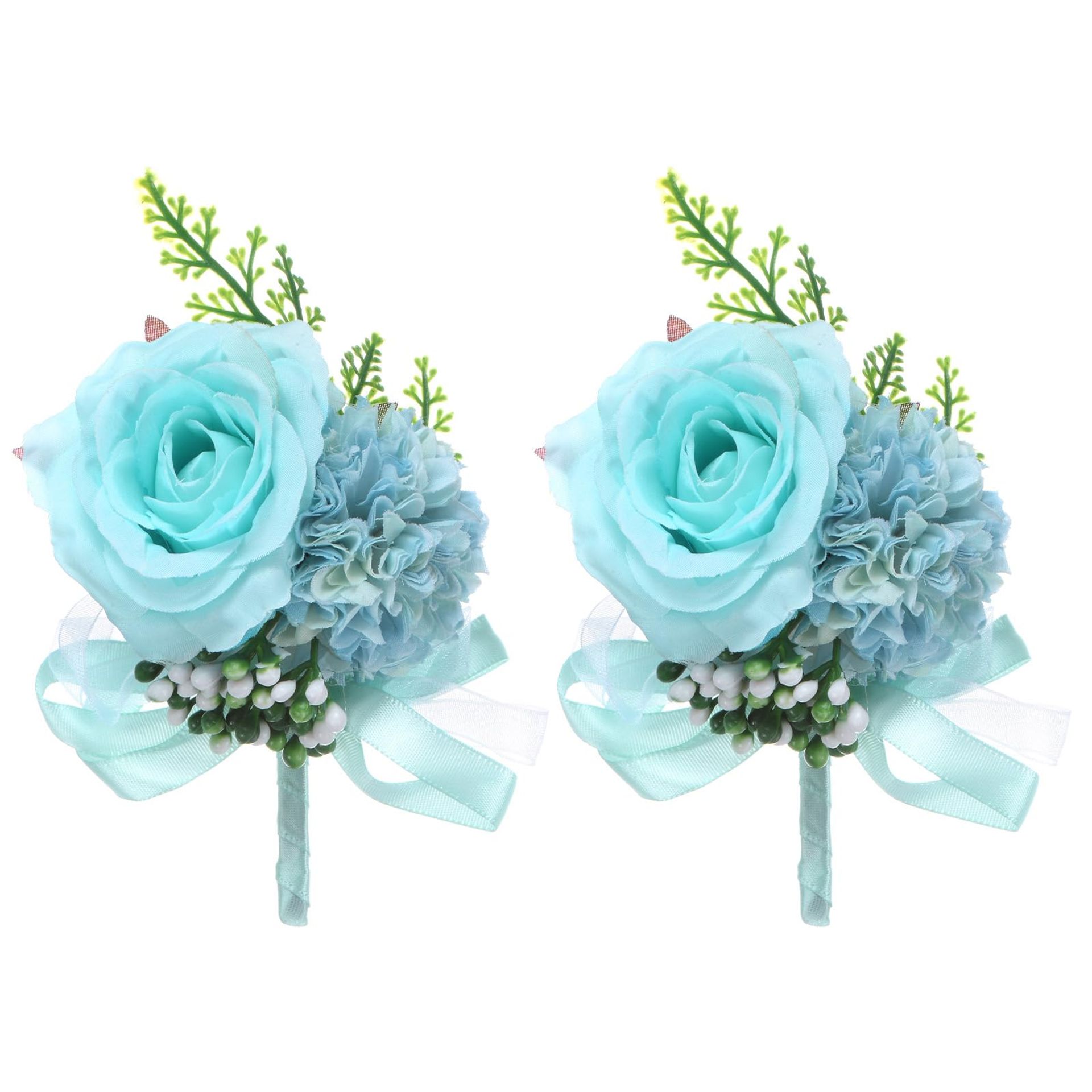 Men's Artificial Rose Boutonnieres 2-Pack with Pin for Weddings, Proms & Parties - Blue