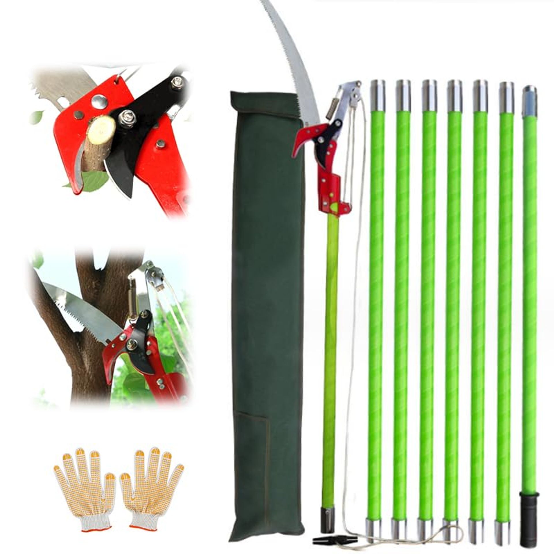 8m Pole Pruning Saw with Scissors, Extendable Tree Trimmer with Carry Bag & Gloves for Forestry
