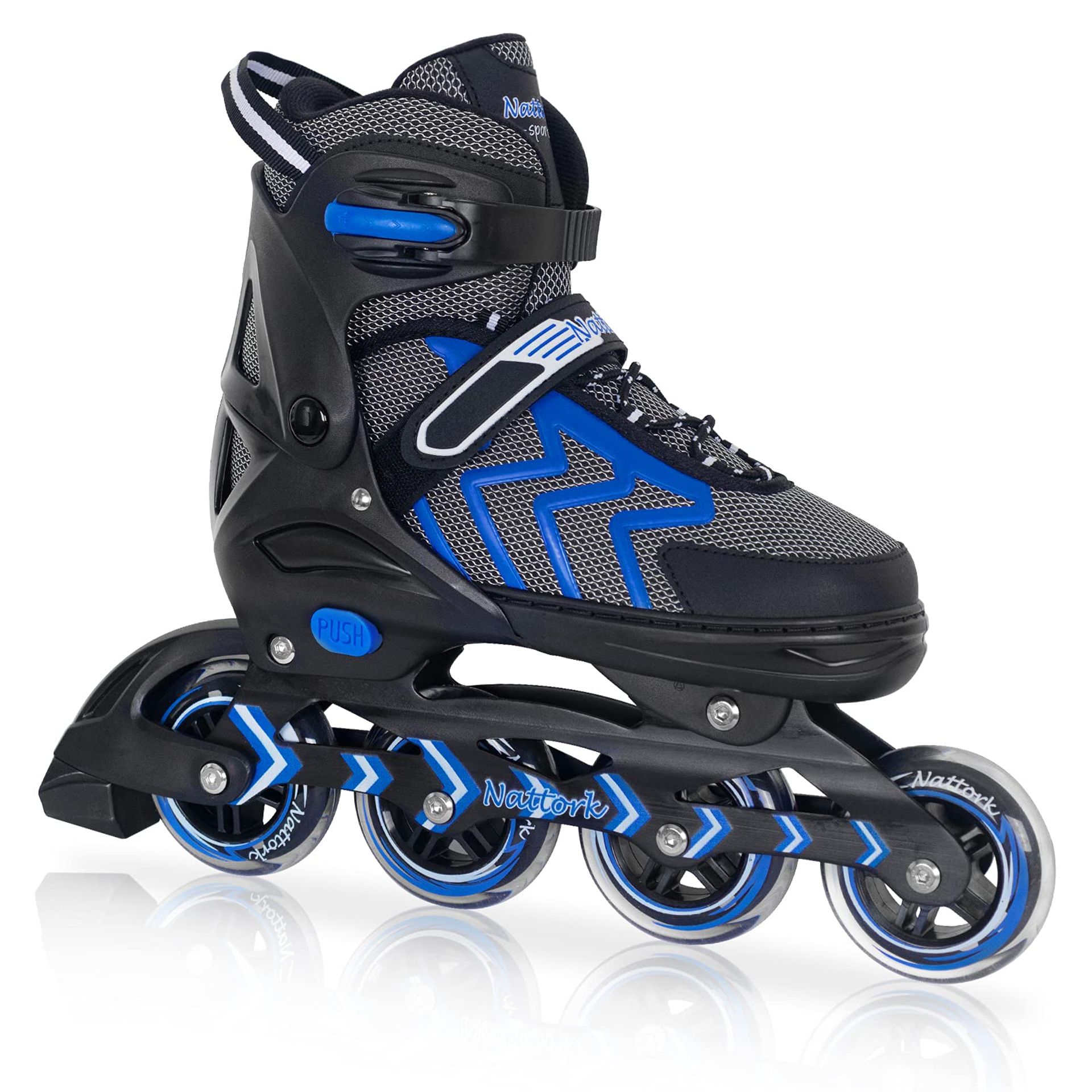 Adjustable Inline Roller Skates for Adults Outdoor & Indoor ABEC-7 Bearings Triple Safety - Blue XX-Large (EU 42-45)