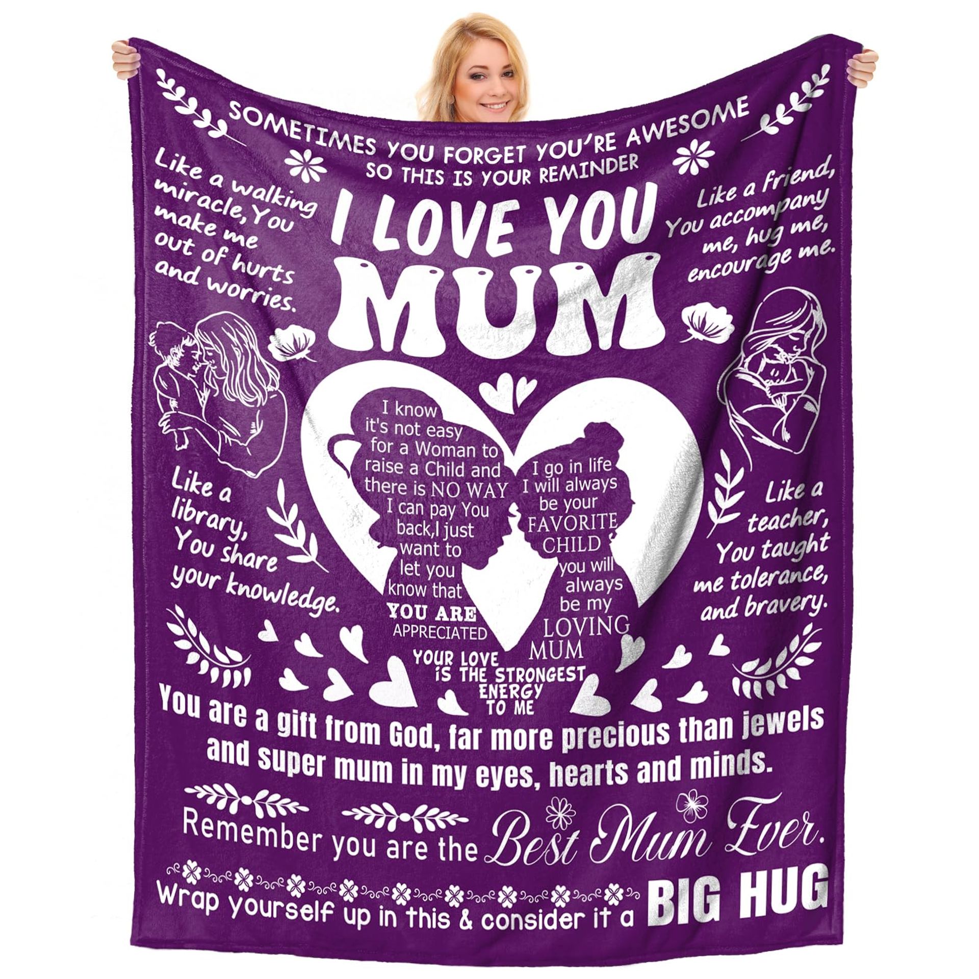Soft Fleece Throw Blanket Gifts for Mum from Daughter Ideal for Birthday or Retirement - Mum 157x132cm