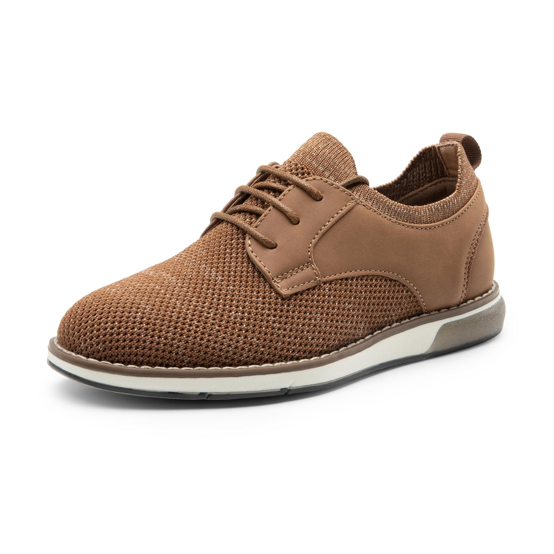 Boy's Smart Dress Oxford Shoes Breathable Knit Upper Slip-On Comfort - Brown UK 4
