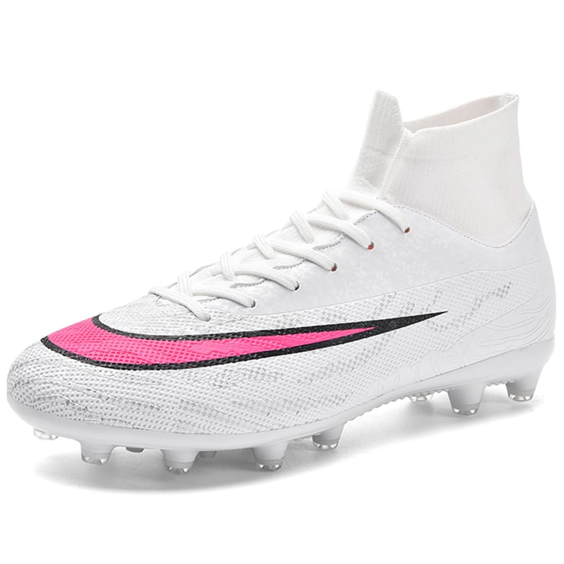 Kids Football Boots Astro Turf Trainers - Indoor Outdoor Soccer Shoes with Spikes for Boys & Girls, White UK 13