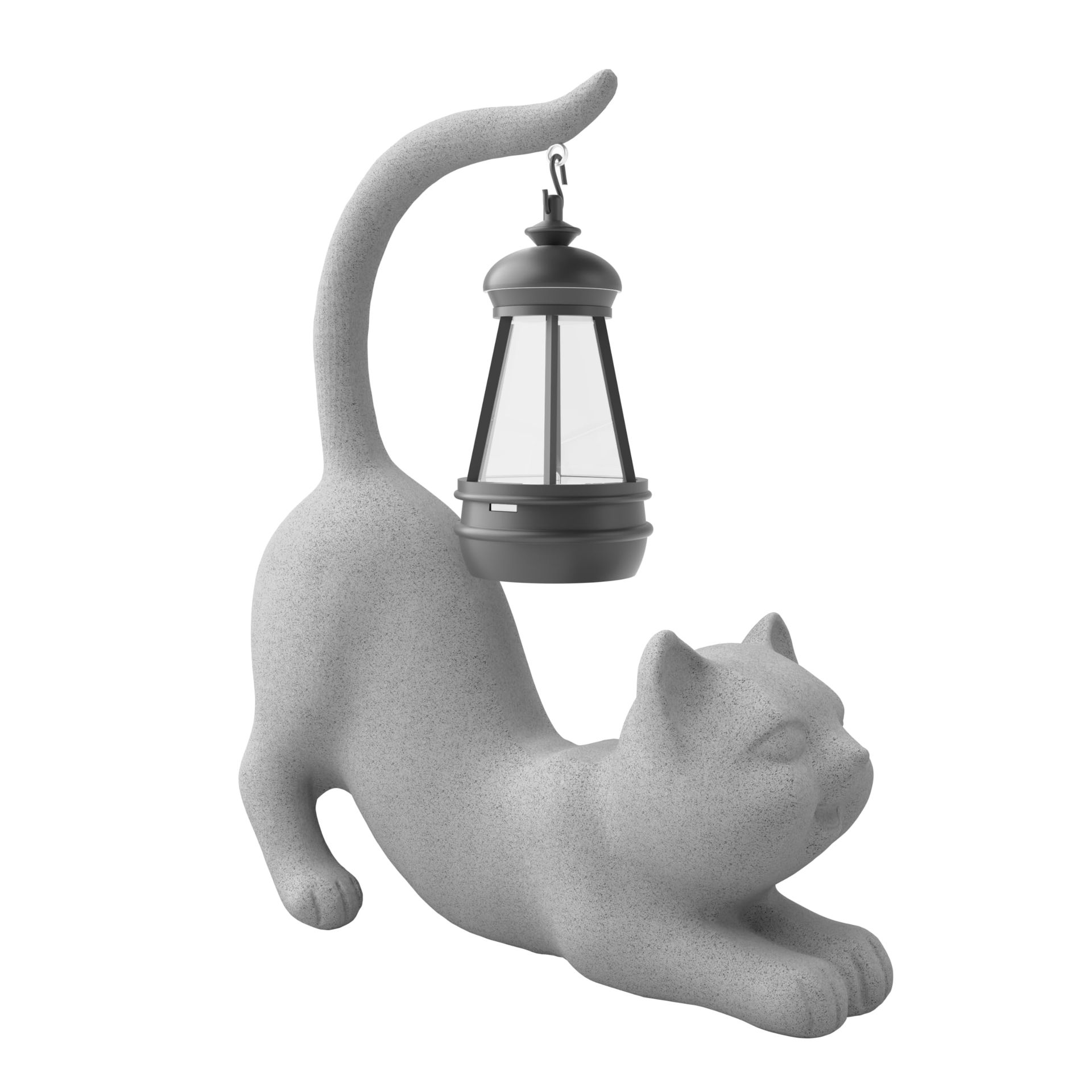 Solar Powered Animal Garden Statue Light, 10 Inch Waterproof Resin Cat Ornament for Outdoor Décor, Patio, Lawn & Balcony