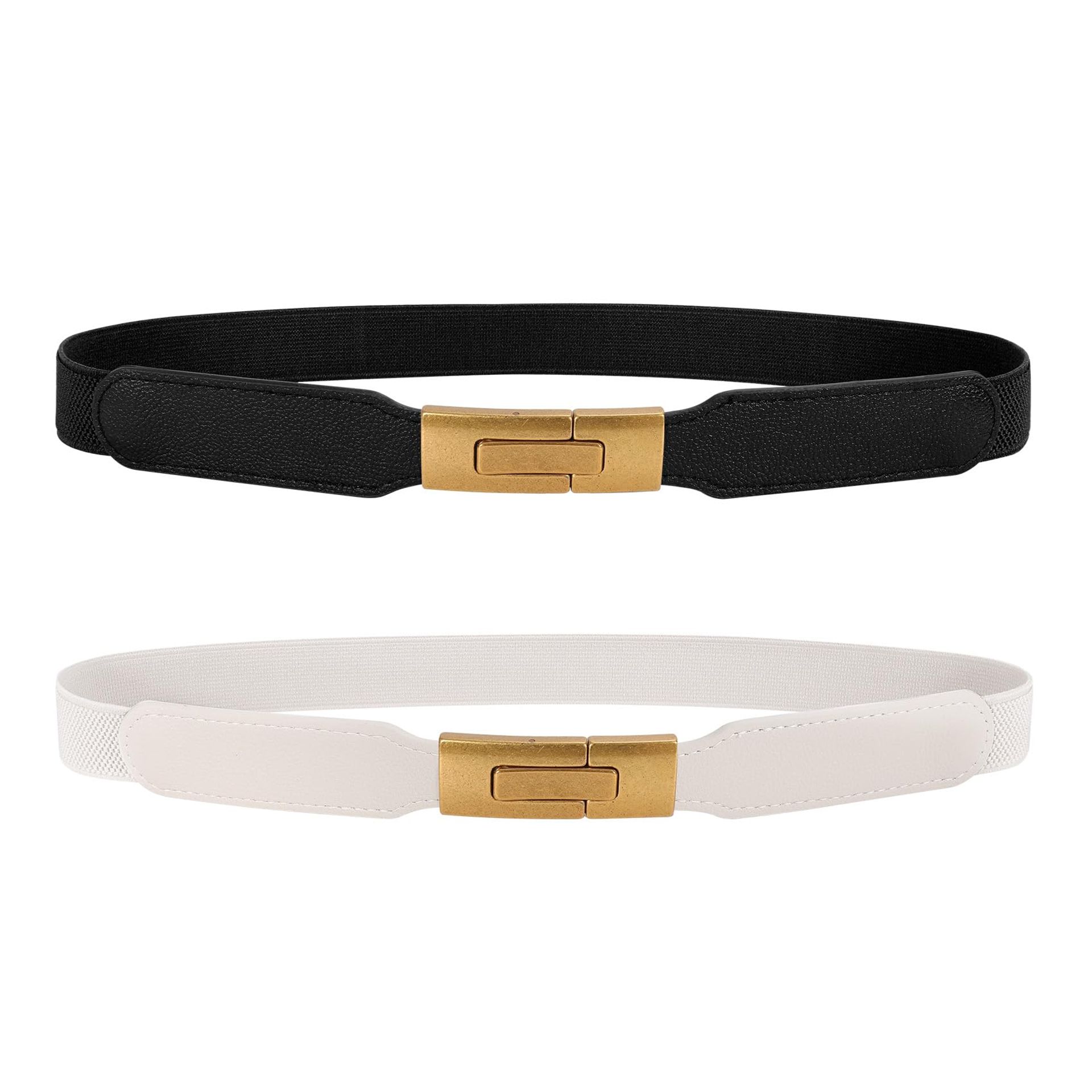 Women's Stretchy Waist Belts for Dresses & Jeans with Gold Buckle - Slim, Elastic, Elegant