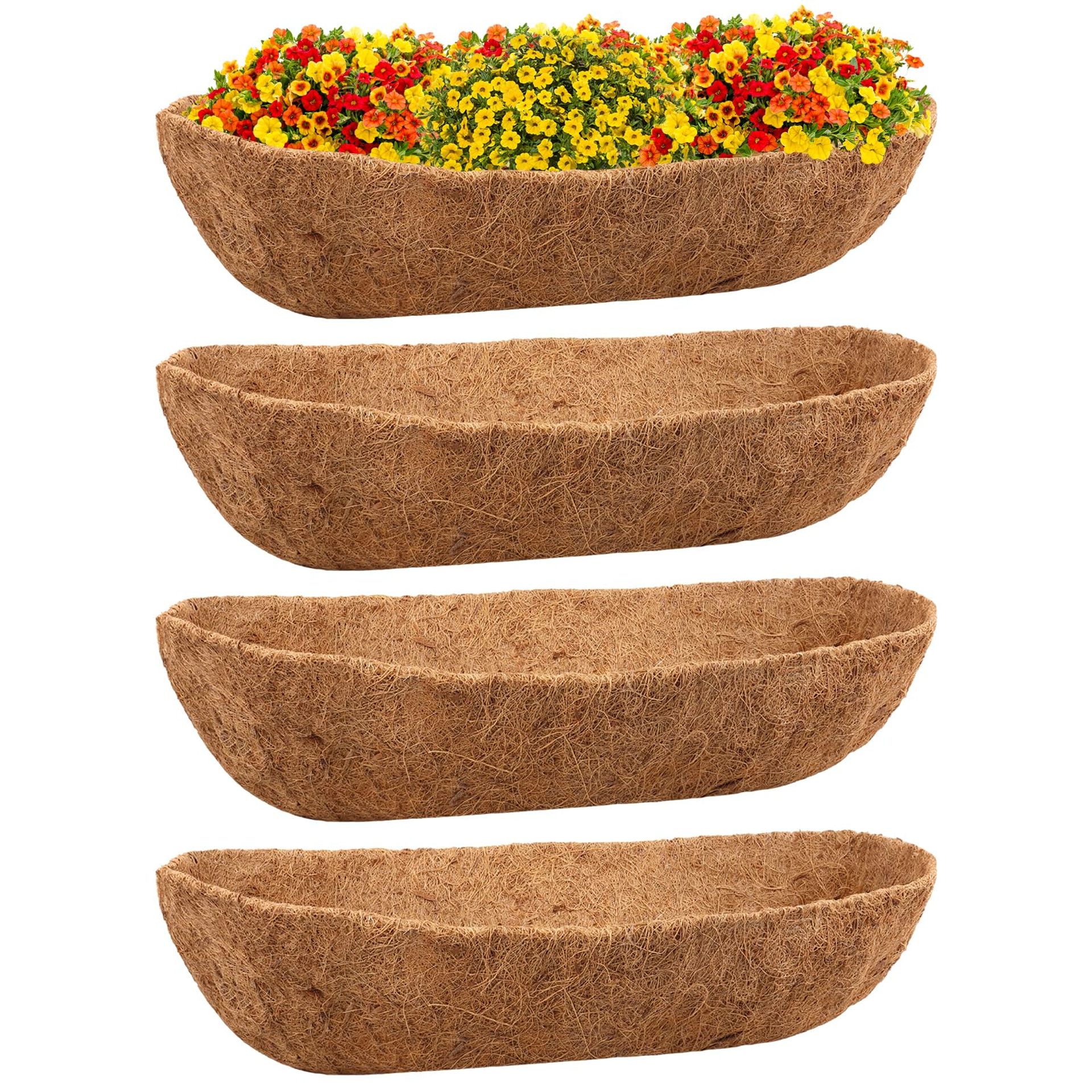 4PCS Trough Coco Coir Liners Natural Coconut Fibre Planter Inserts for Hanging Baskets, Window Boxes and Wall Planters - Brown 24inch