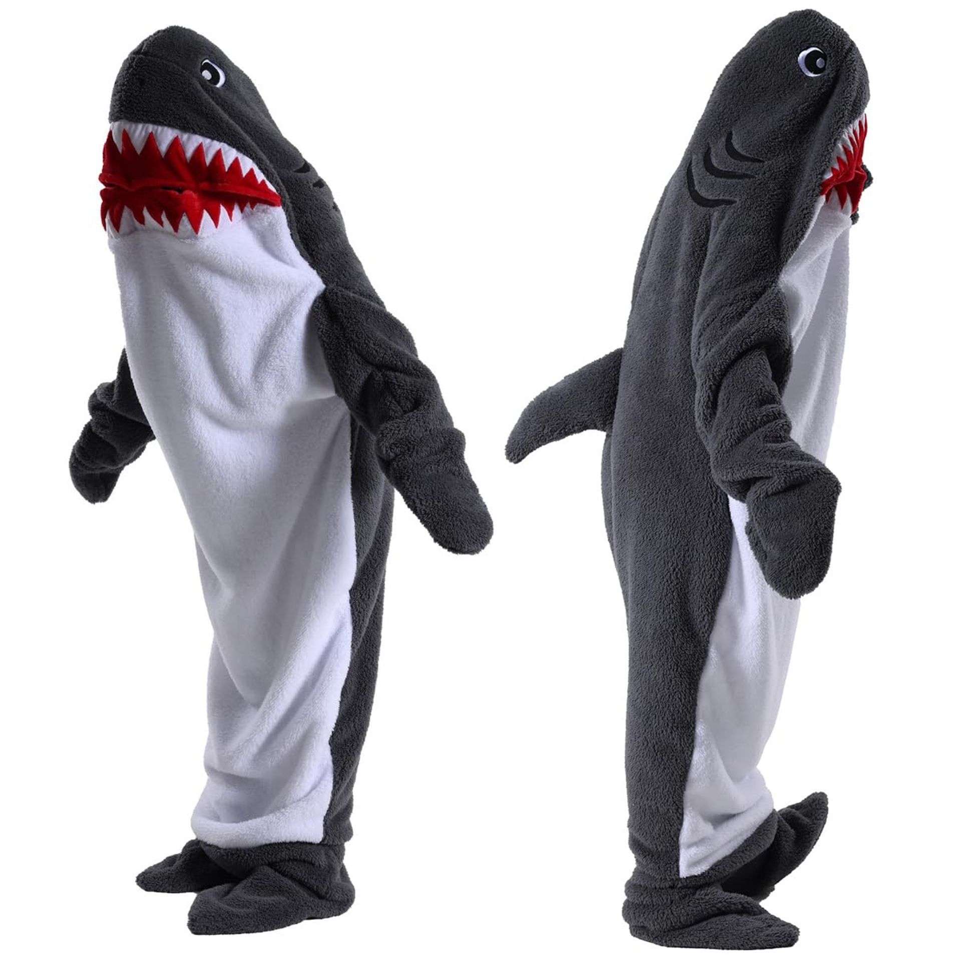 Shark Blanket Onesie for Adults & Kids, Soft Wearable Hoodie Blanket, Fun Shark Costume Sleeping Bag Gift