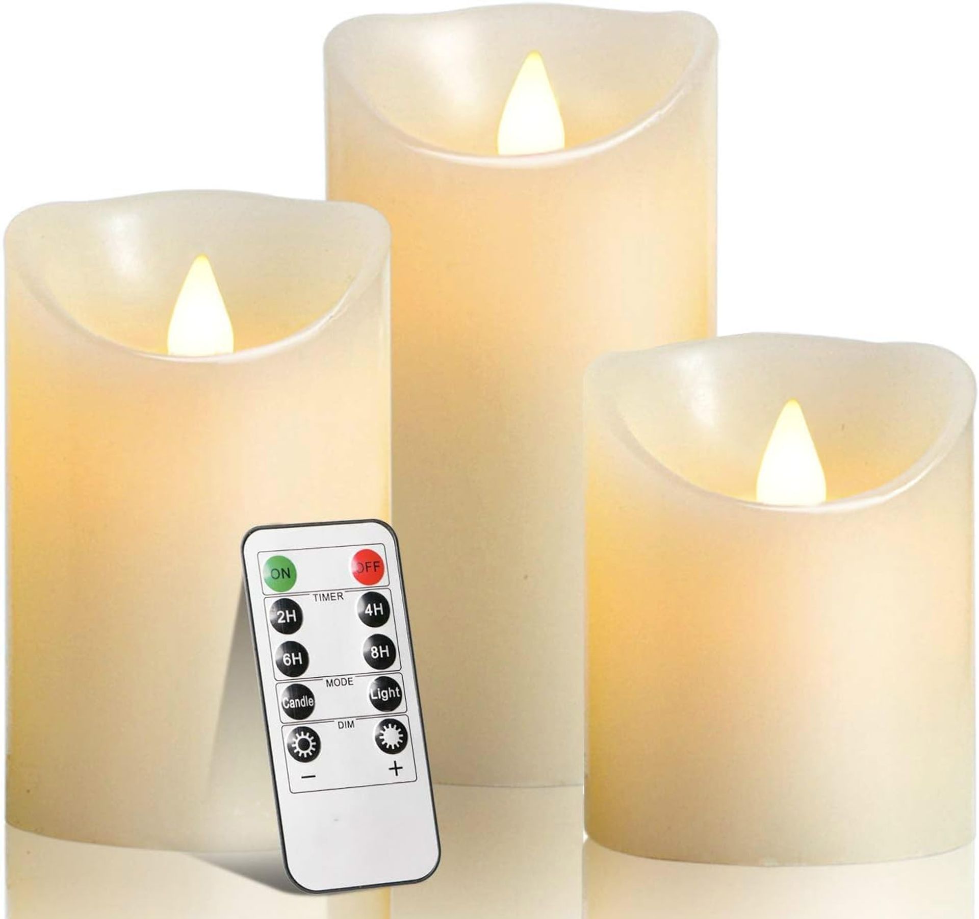 OSHINE LED Candles Flickering Candles 300 Hour Decorating Pillars, Real Wax Battery Candle Pillars, Realistic Dancing Mood Candles and 10 Key Remote Control with 24 Hour Timer Function (Ivory)