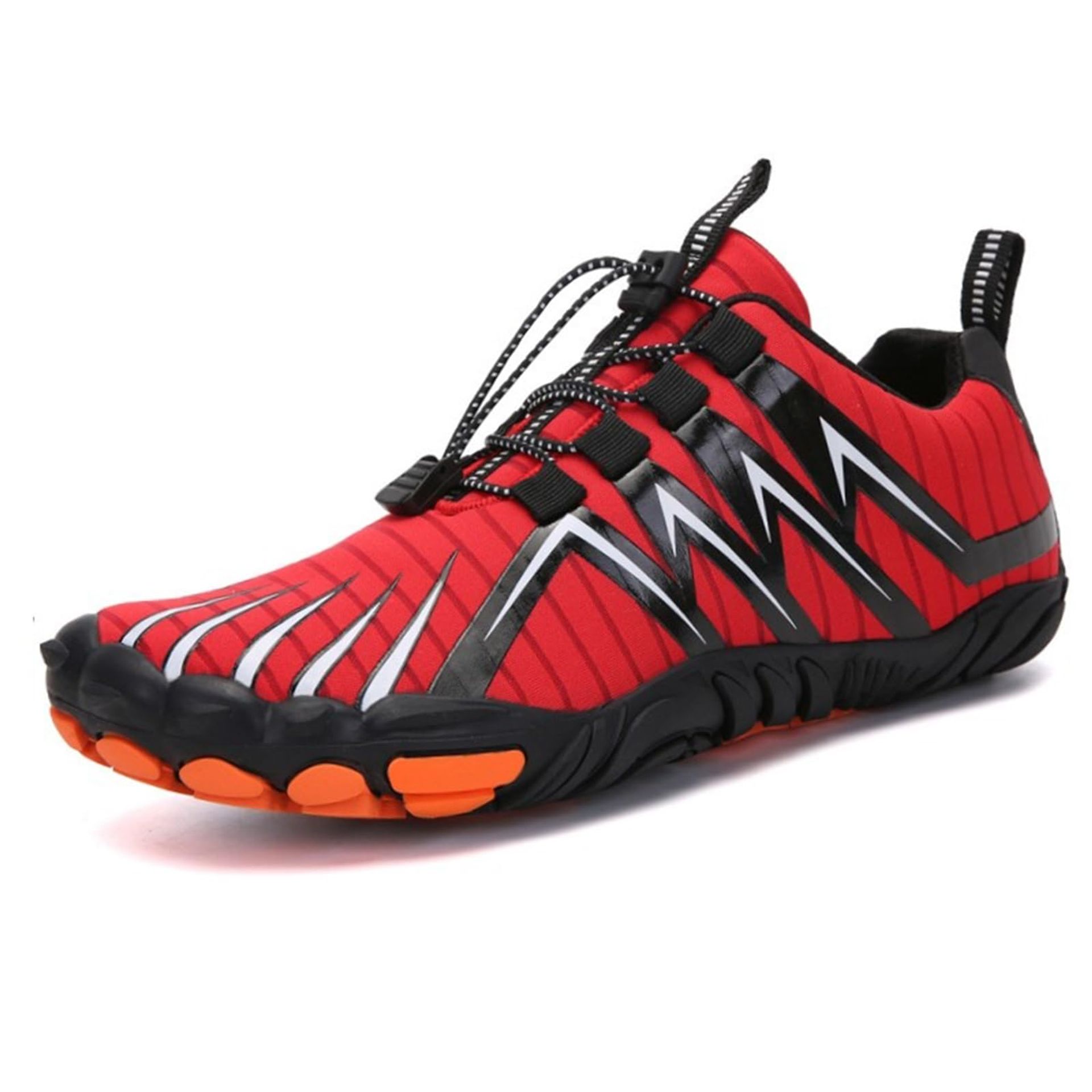 Men's Barefoot Trail Running Shoes, Lightweight Non-Slip Fitness & Hiking, Five Finger Grip, UK Size 8, Red