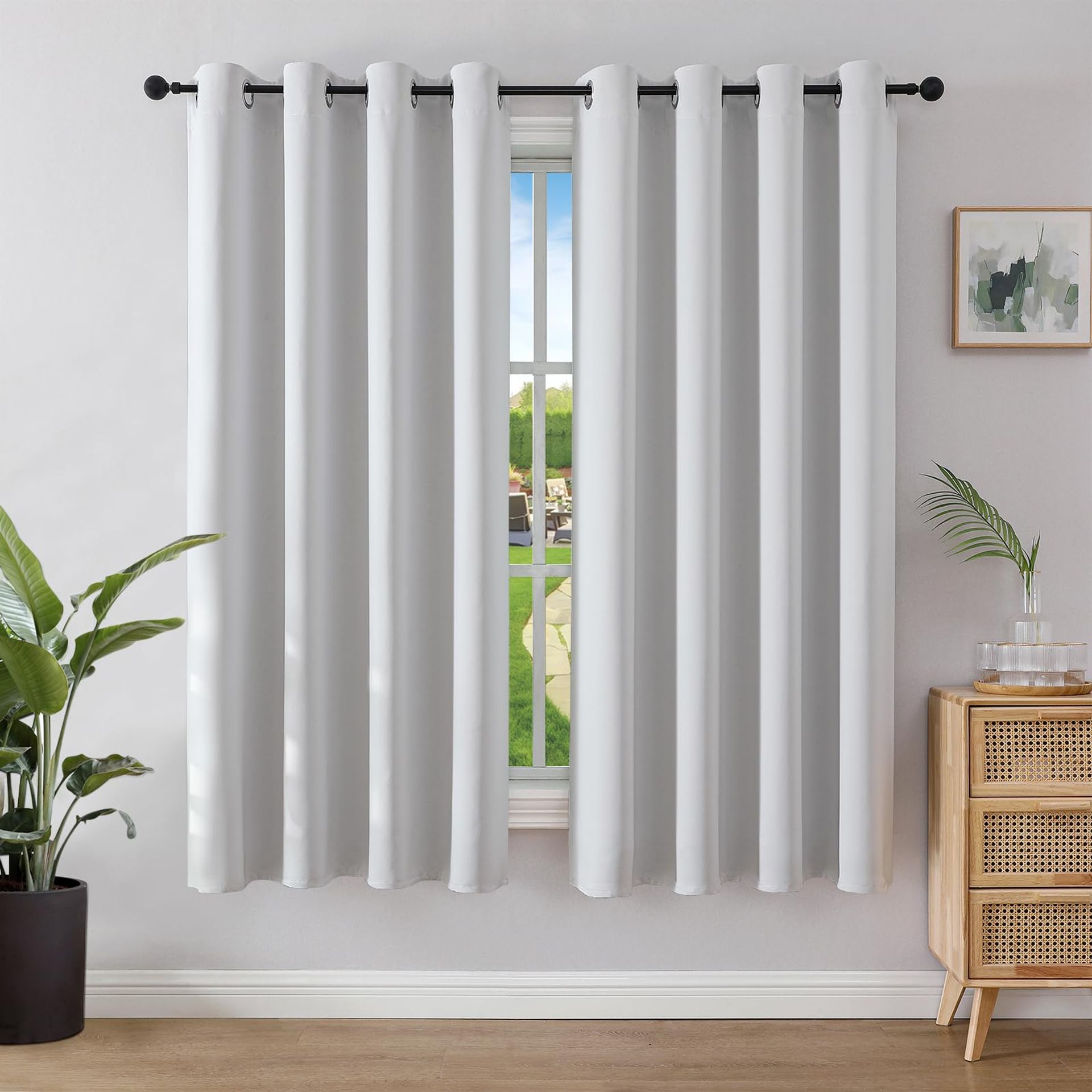 Blackout Curtains 55 x 68 Inch Pair, Thermal Insulated Eyelet Drapes for Bedroom, Energy Saving & Light Blocking - Greyish White