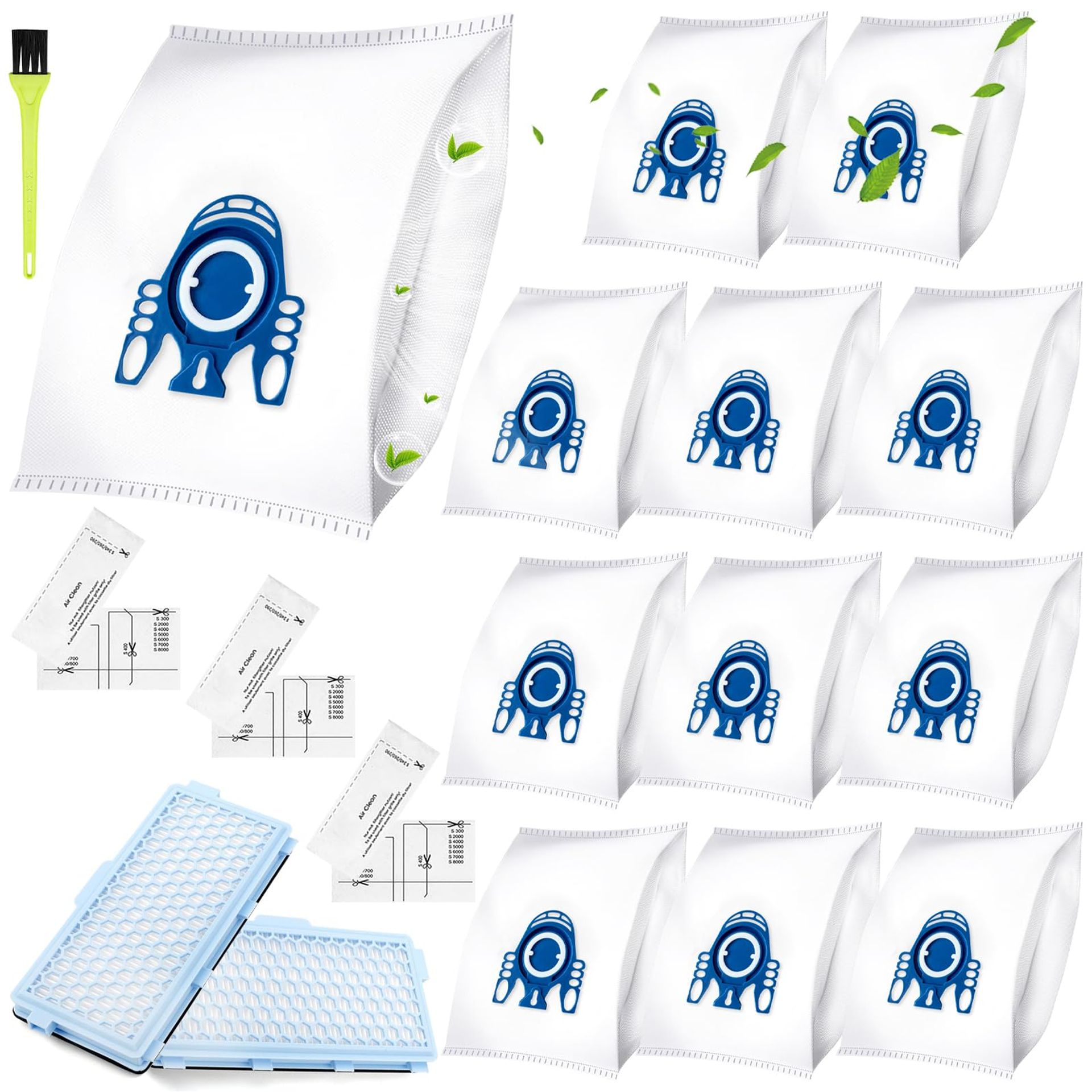 12 Pack Vacuum Cleaner Bags & 2 HEPA Filters for Miele GN Series - Efficient Dust Control