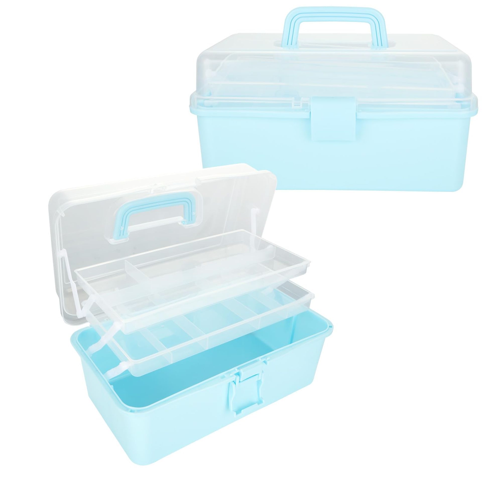 2 PCS 3 Layer Multipurpose Storage Box, Medicine & Craft Organiser with Handle, Durable & Portable (Blue)