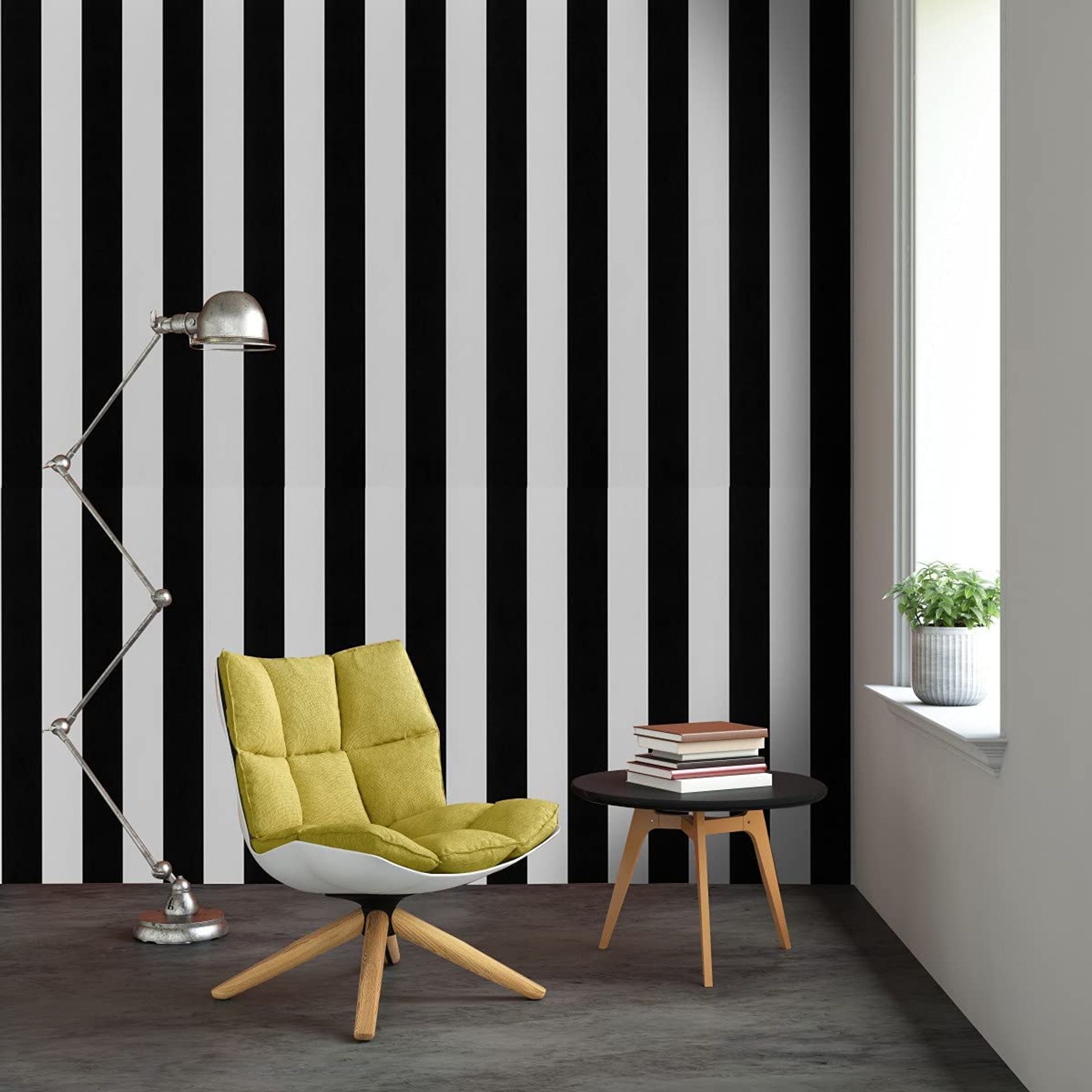 Self Adhesive Wallpaper Peel and Stick Vinyl Striped Wall Covering Waterproof Film - Black and White 53×500cm