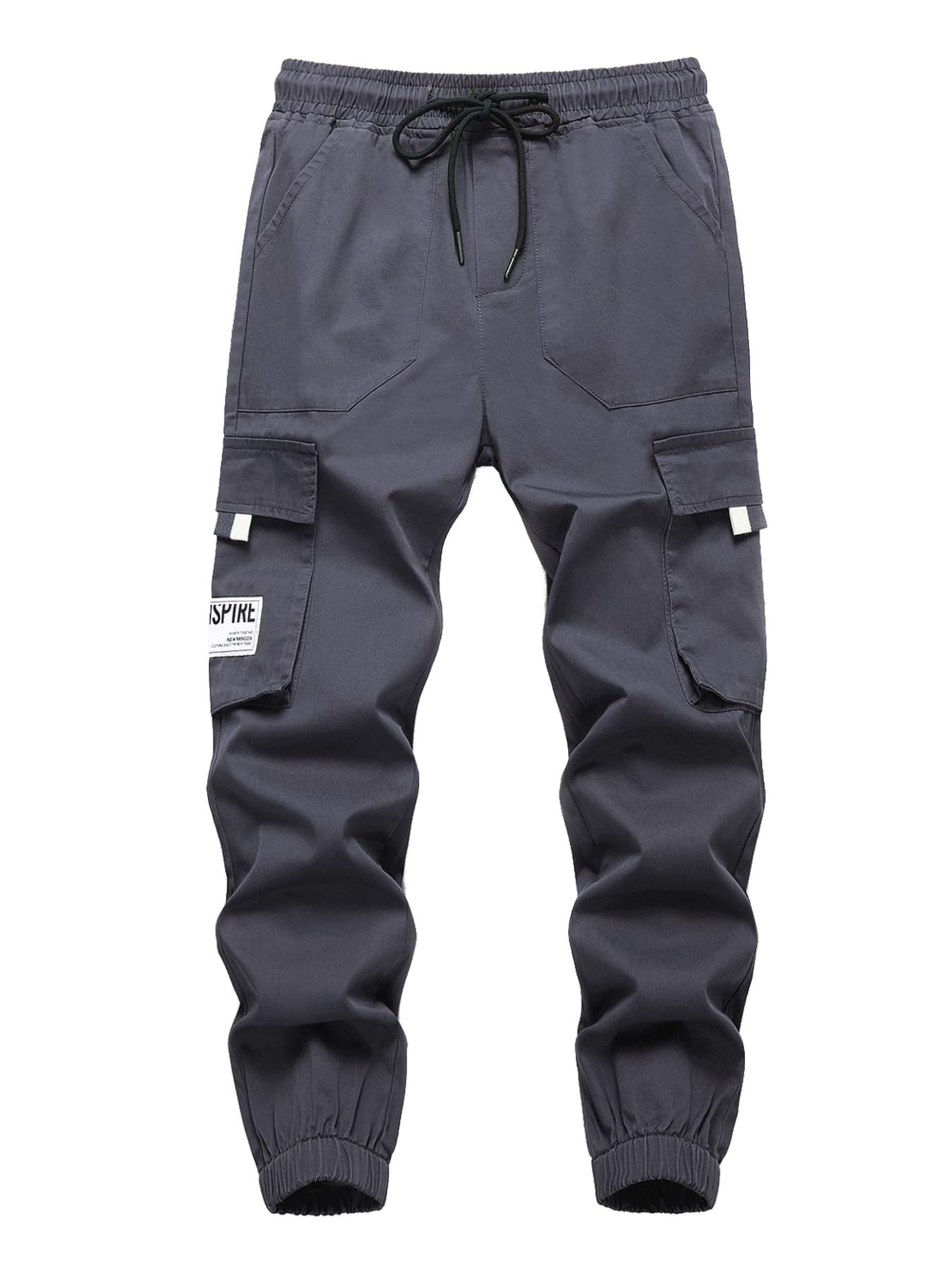 Boys Cargo Trousers Elastic Waist Joggers with Multi Pockets School Wear - Grey 5-6 Years