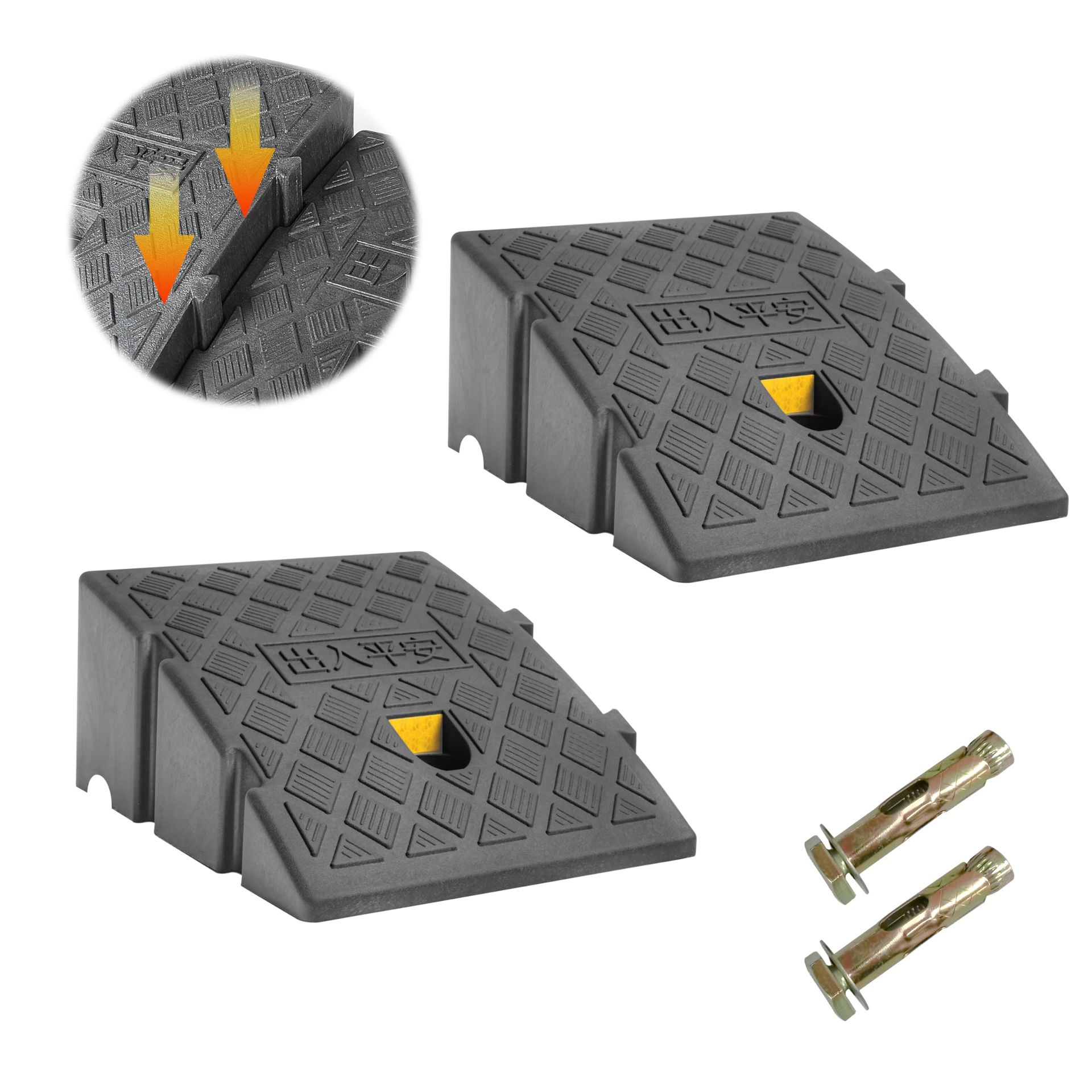 Portable Kerb Ramps for Wheelchairs Mobility Scooters Expandable Lightweight High Reflective Design - Black 4 Inch High