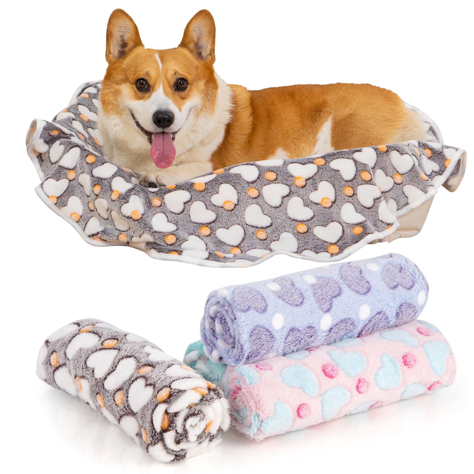 4 Pack Small Pet Blankets Fleece Flannel Warm Soft Washable Sleep Mats for Dogs Cats Rabbits and Small Animals - Multicolour Diameter 39.3 inch