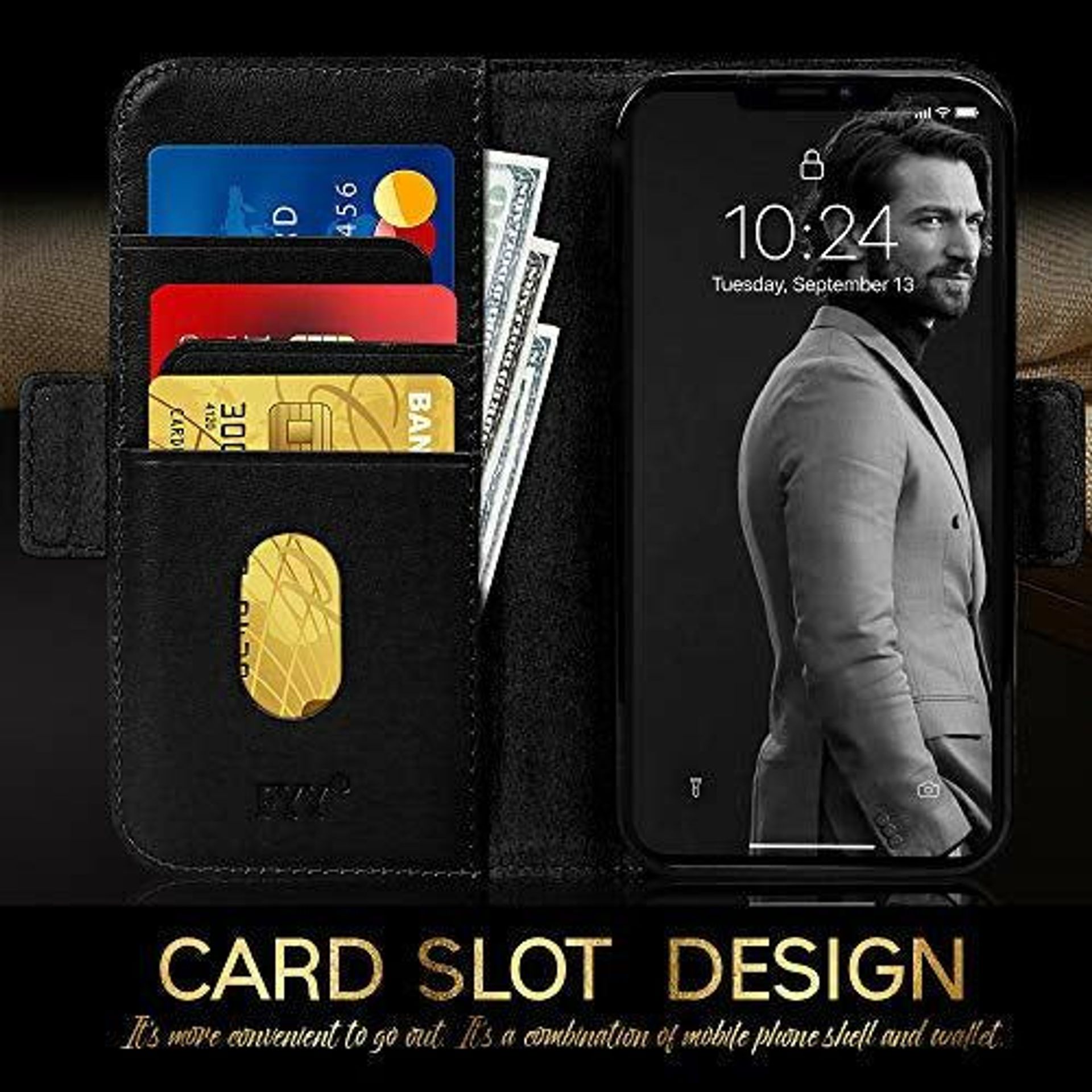 Fyy IPhone 12 Pro Max Case, [Genuine Leather][RFID Blocking] Flip Wallet
