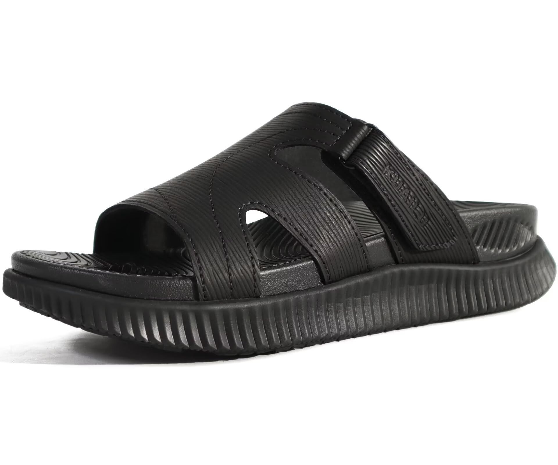 Women's Fashion Sandals Leather Strap Arch Support Orthotic Slides - Black UK 7