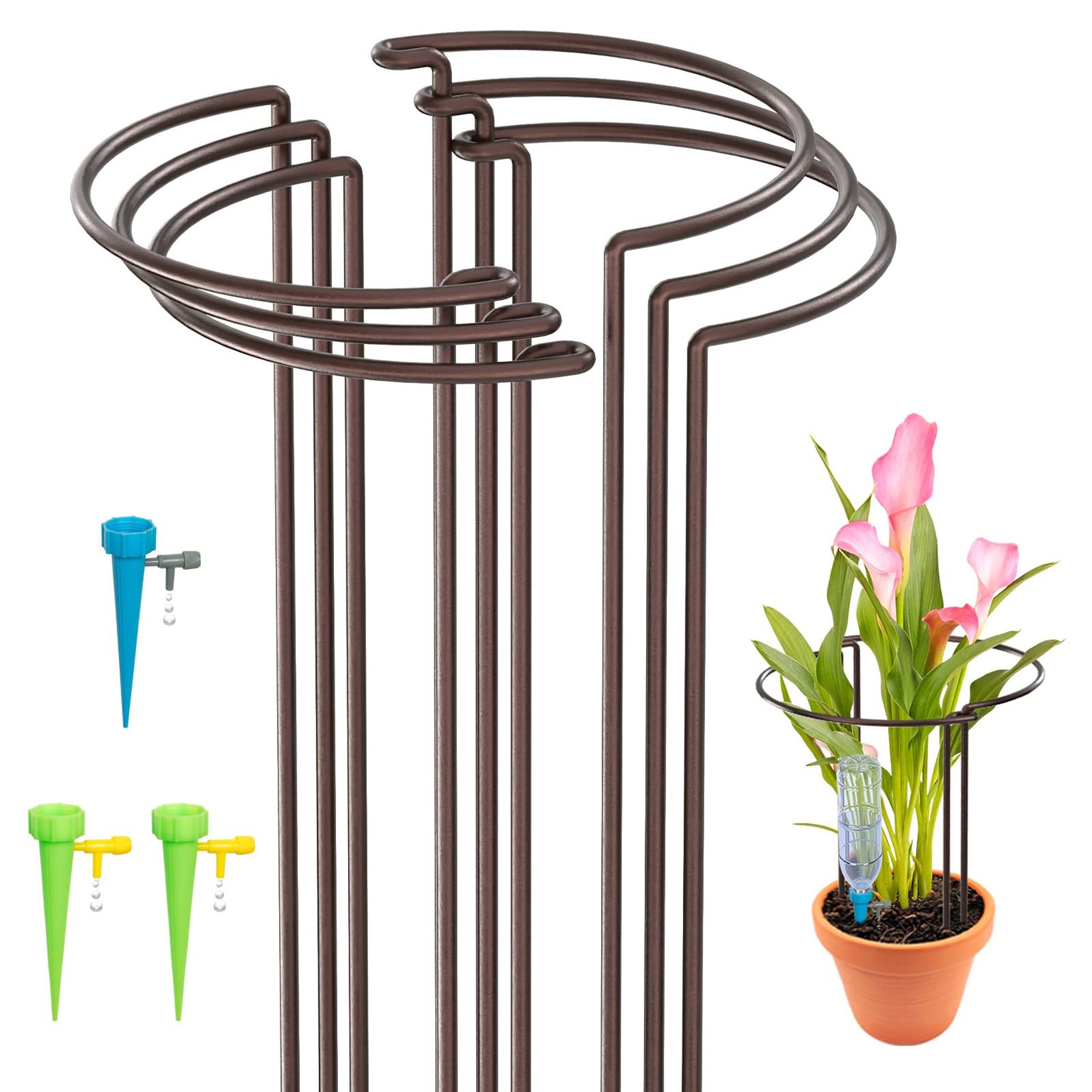 KAZITOO 4 Pack 60cm Tall Bow Plant Support Stakes, Large Strong Metal Garden Supports Sticks Retro Half Round Flower Hoops Ring Cage for Peonies Hydrangea Tomato Monstera Sedum(60x25cm, Bronze)