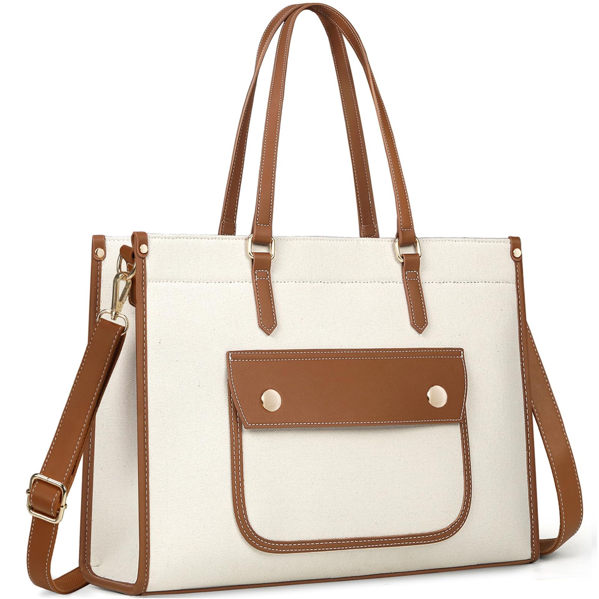 Laptop Tote Bag for Women Canvas Large Handbag Shoulder Work Bag for School Office Business Travel Fits 15.6 Inch - Brown 15.6 inches