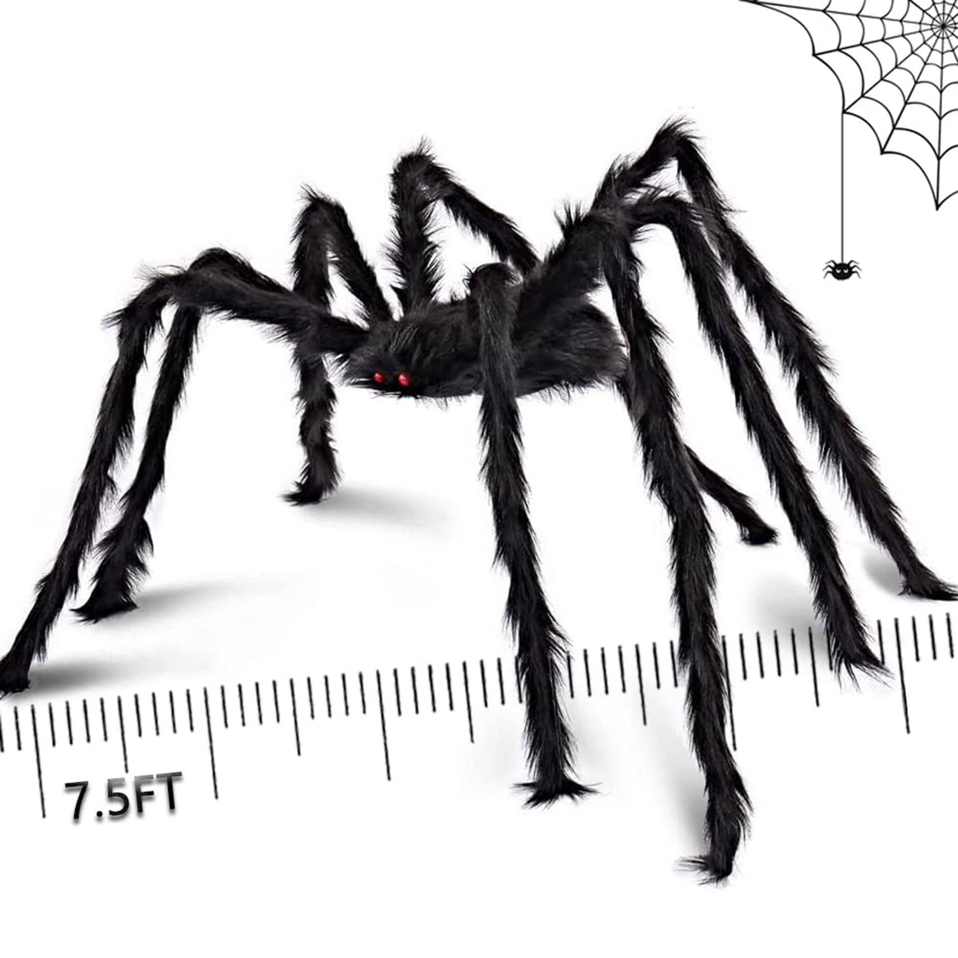 Halloween Giant Spider Decoration Realistic Hairy Fake Spider with Red Eyes Bendable Legs for Indoor Outdoor Décor - Black 230CM