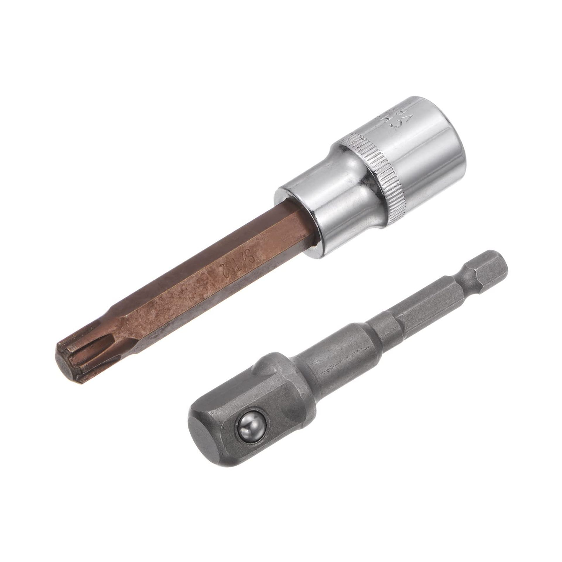 T52 Torx Bit Socket with Adapter, 1/2" Drive, 4" Length, S2 & CR-V Steel for Power Drills