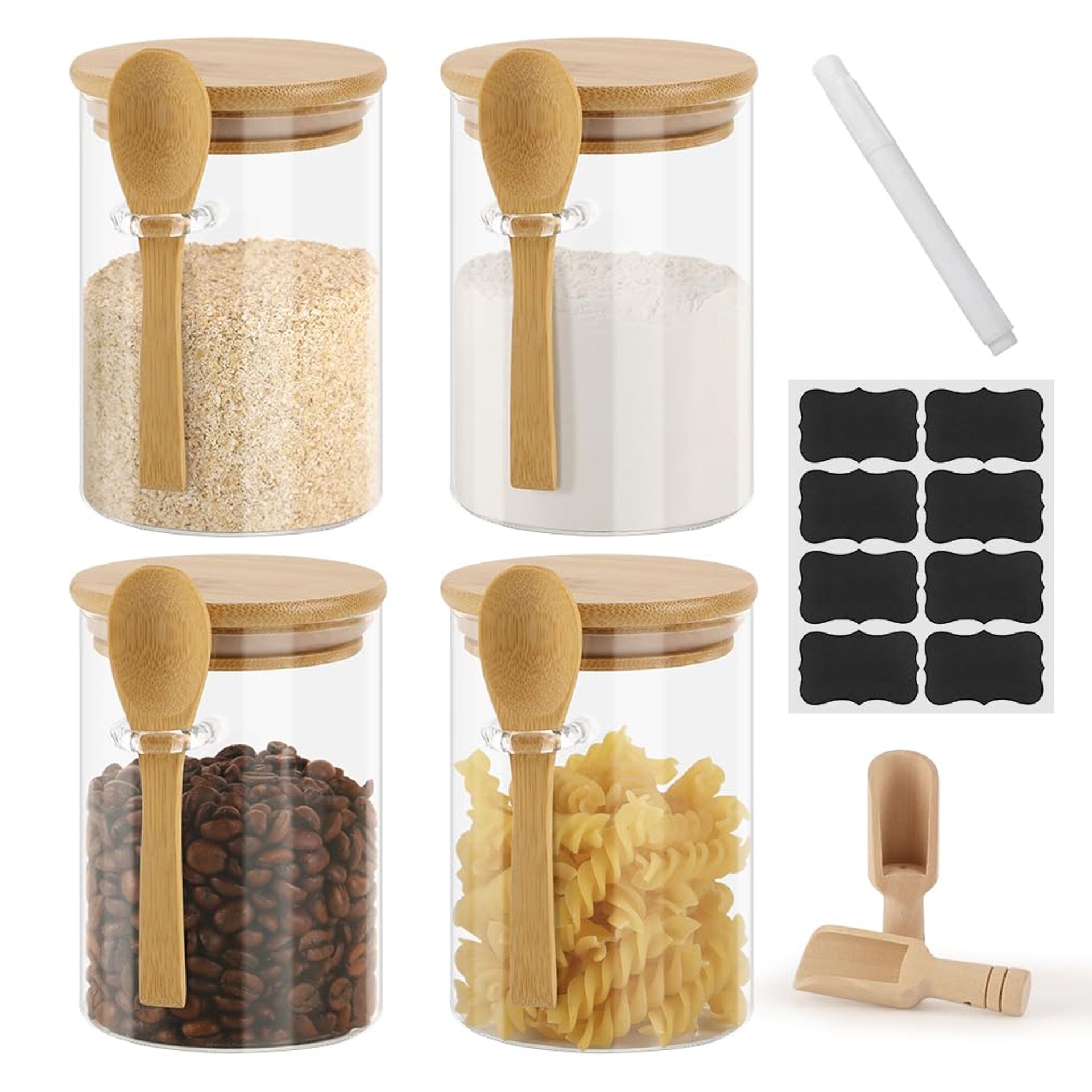 Multi-Purpose 650ml Glass Jars with Bamboo Lids & Labels - Airtight Kitchen Storage