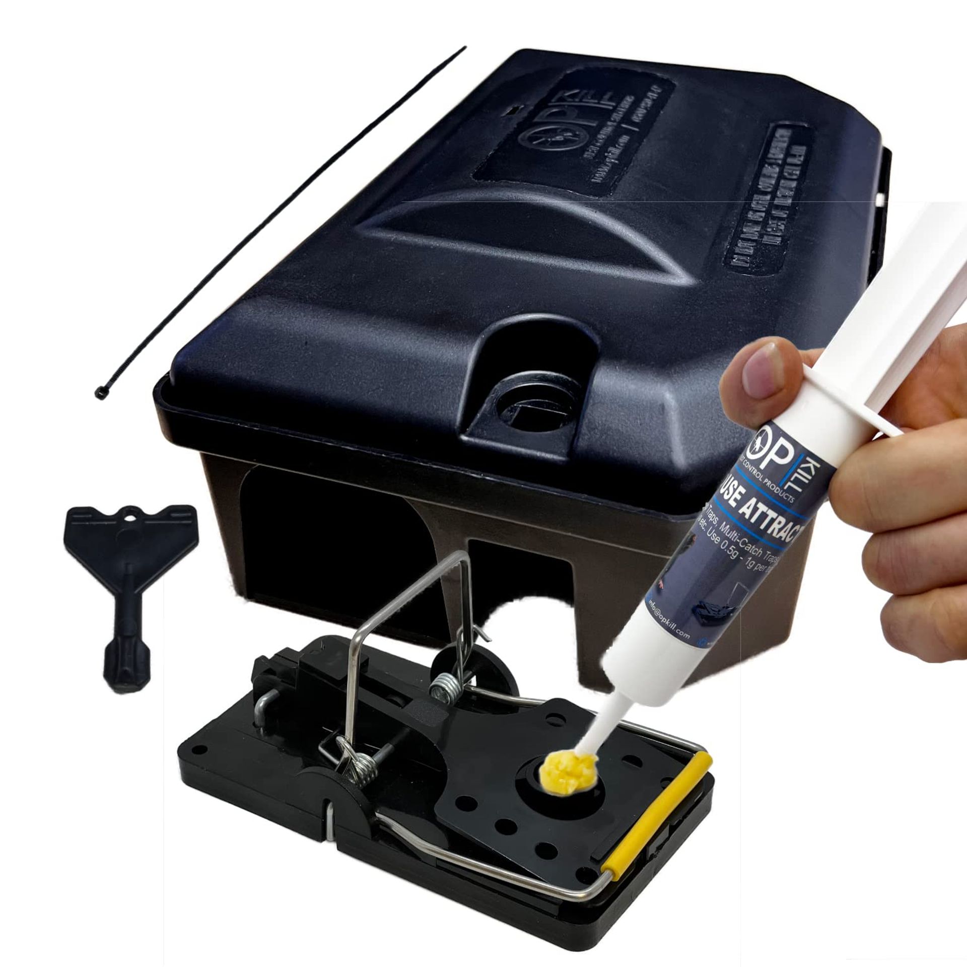 Rodent Snap Trap with Secure Control Box & Attractant Bait, No Poison Safety Design for Indoor or Outdoor Use - Black