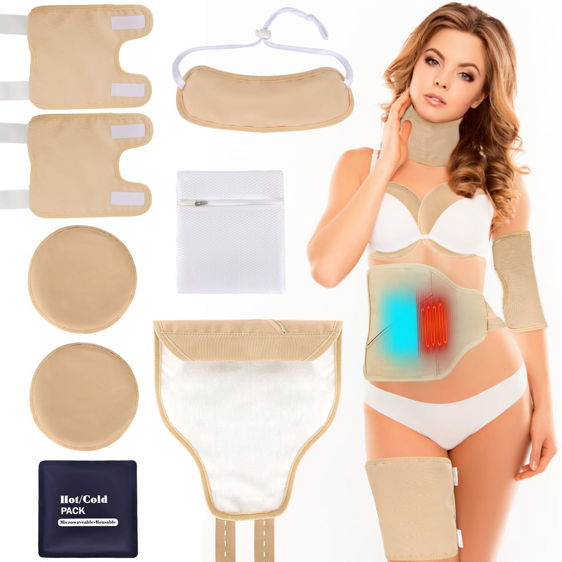 8PCS Castor Oil Pack Wrap Kit with Heating Pad & Reusable Organic Cotton Covers for Liver Detox, Pain Relief & Better Sleep