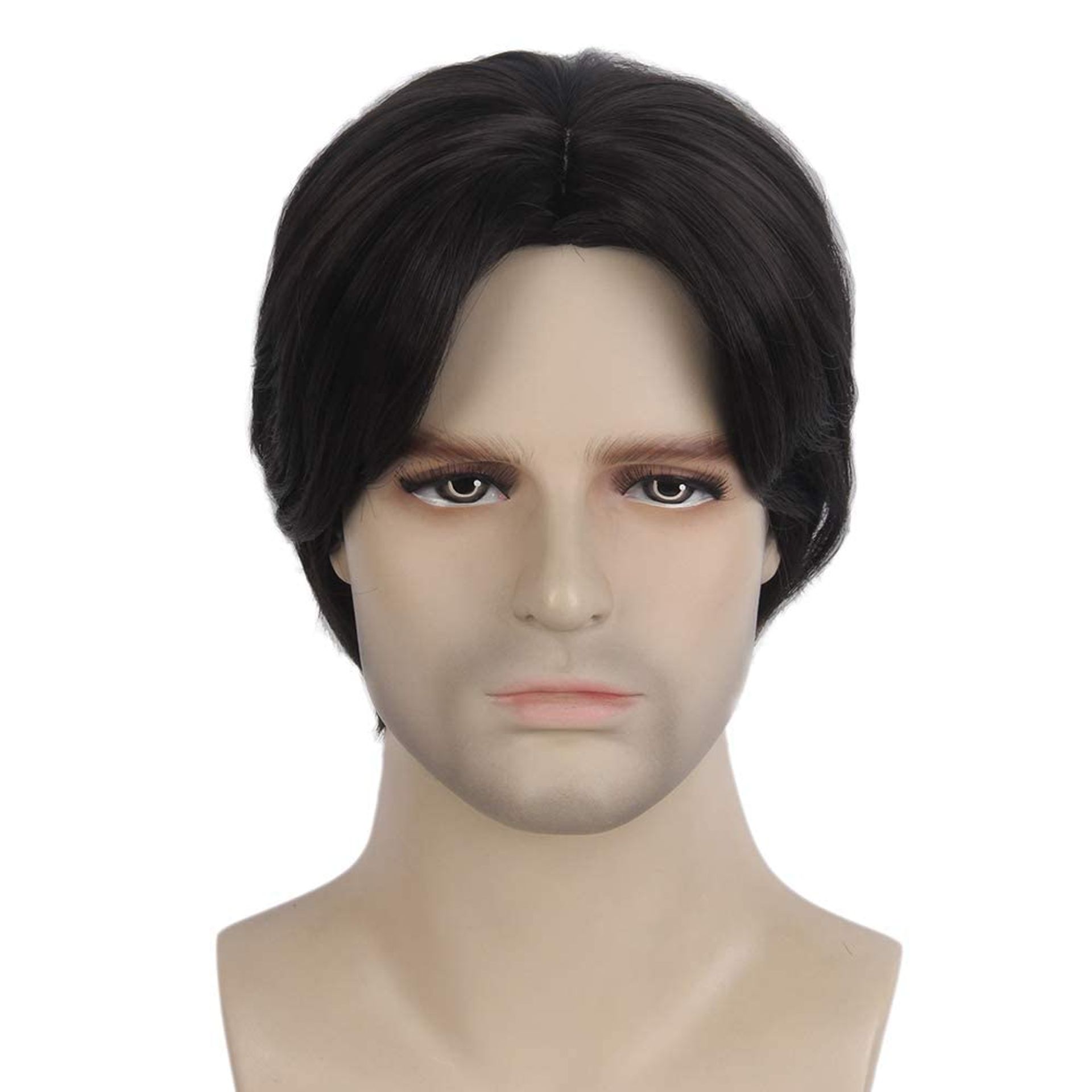 Men's Short Curly Wig Synthetic Hair with Side Swept Bangs for Daily or Cosplay - Black