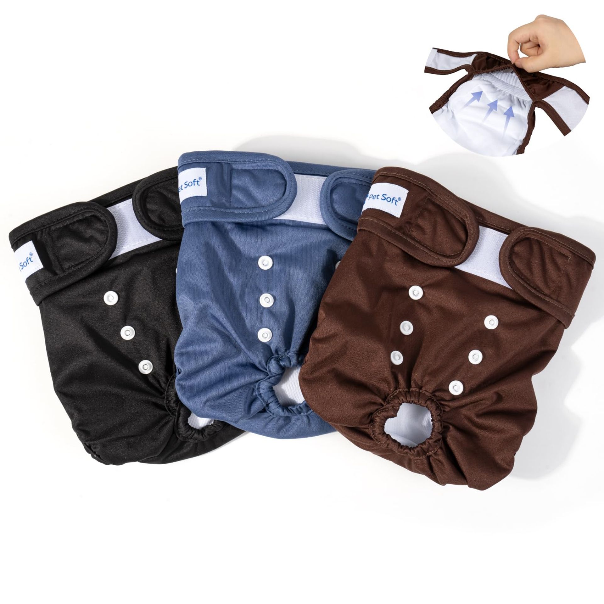 Reusable Dog Nappies Female 3 Pack Washable Period Pants with Leak-Proof Waistband and Adjustable Fit - Pure S
