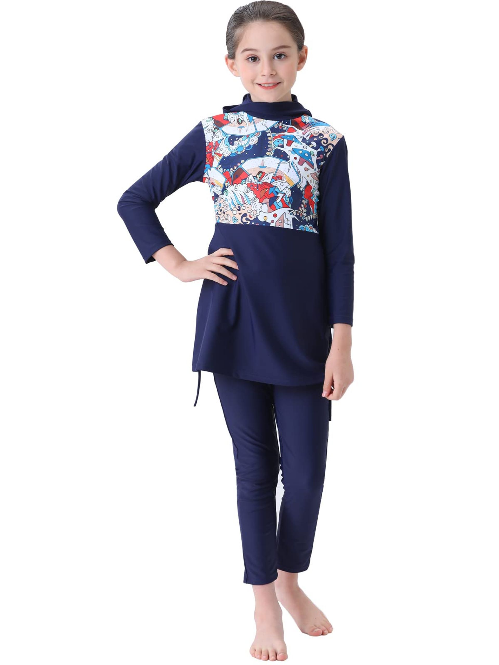 Girls 2 Piece Burkini Swimwear Modest Islamic Swimsuit with UV Protection UPF 40+ - Blue 110cm