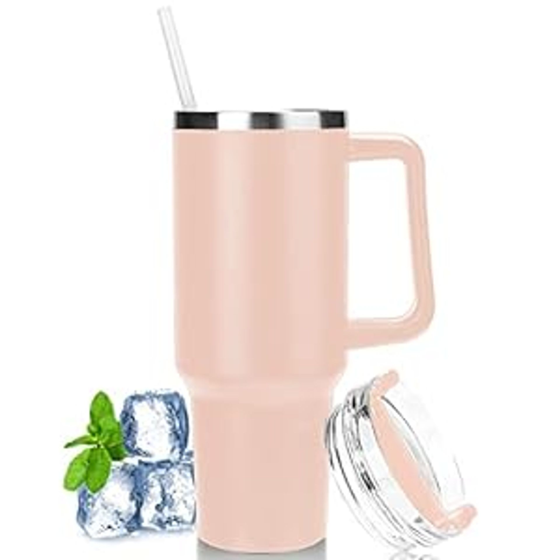 Hrobig Travel Mug With Straw And Lid And Handle 1180 Ml / 40 OZ, Stainles