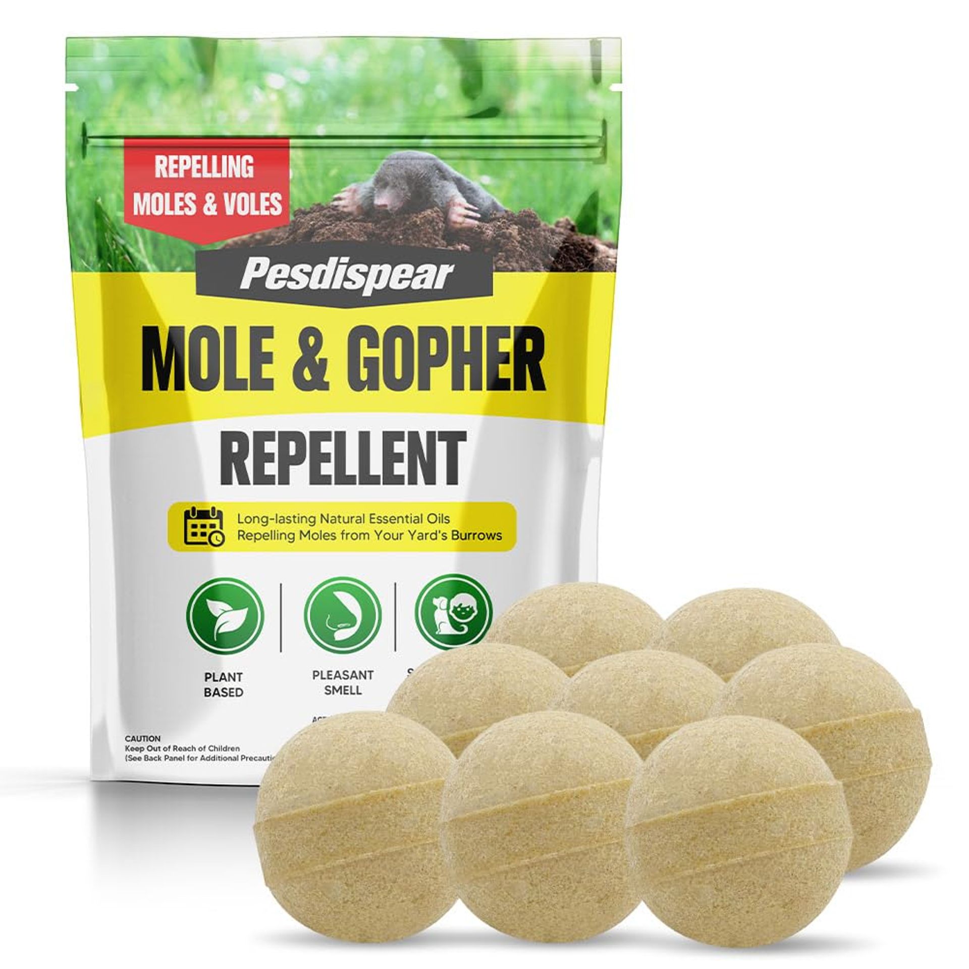 Mole Repellent Balls Natural Outdoor Pest Control for Lawns & Gardens Long-Lasting Protection 8 Pack - Green
