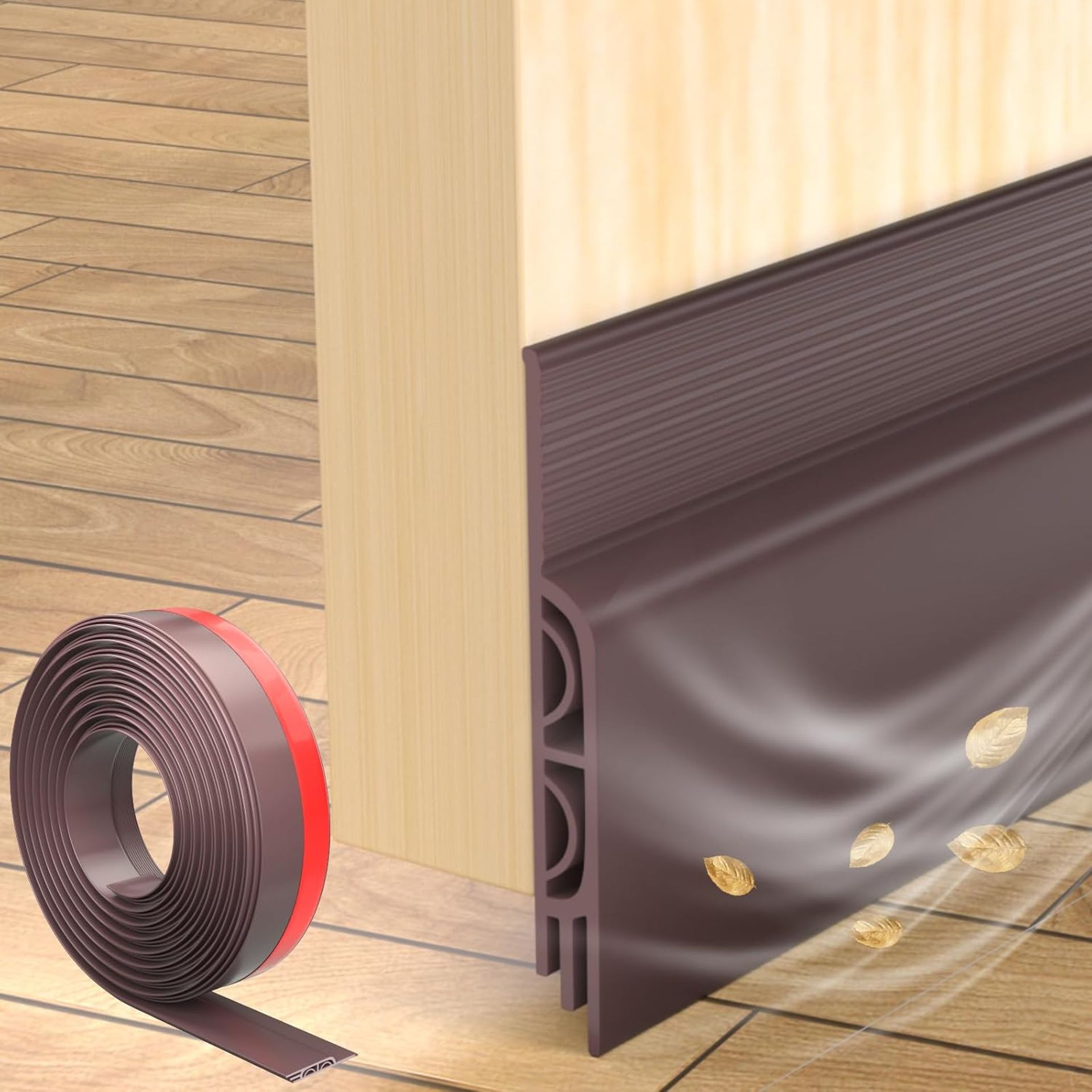 2M Brown Draught Excluder for Doors - Self Adhesive Under Door Seal Strip